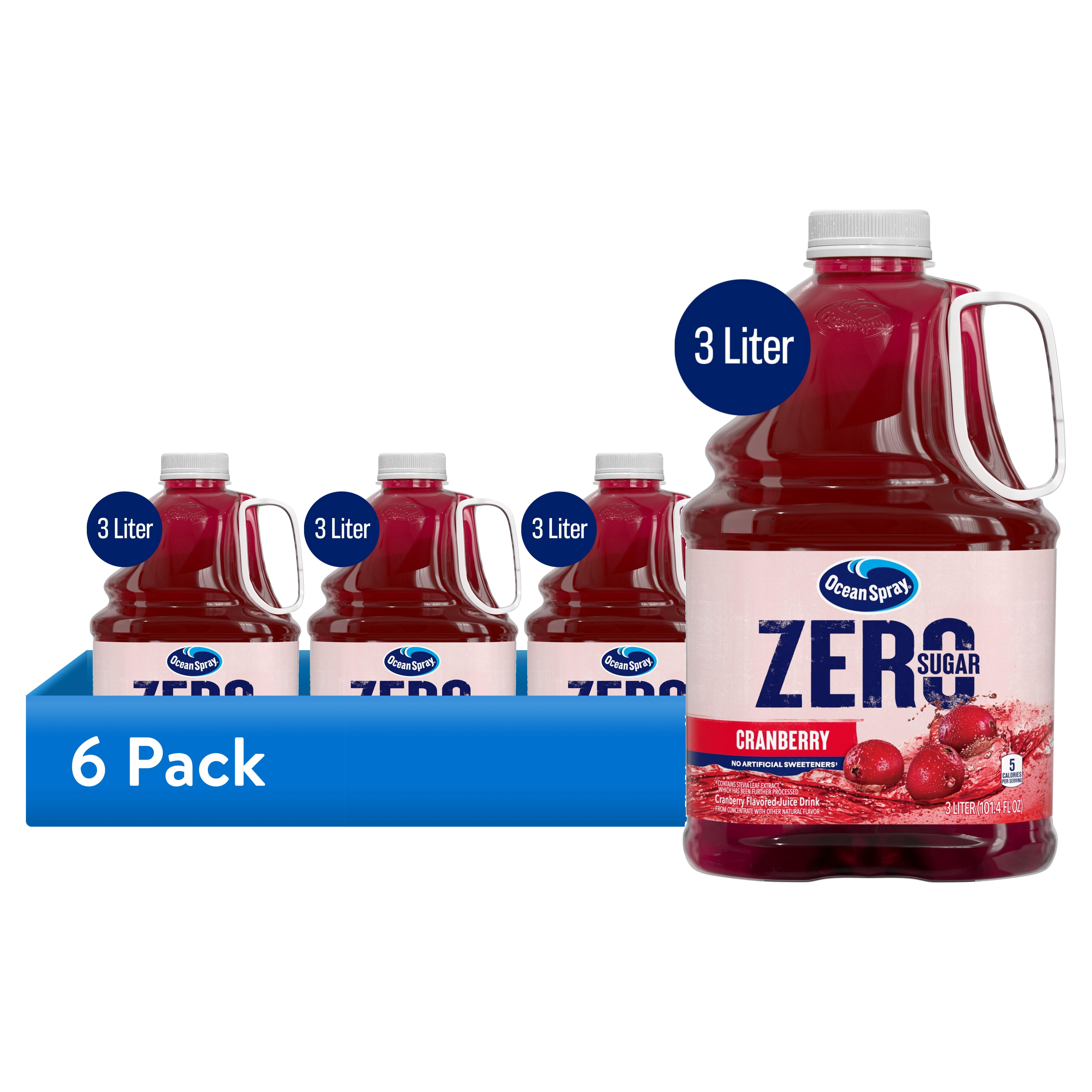 (6 pack) Ocean Spray® ZERO Sugar Cranberry Juice Drink, 3 Liter Bottle