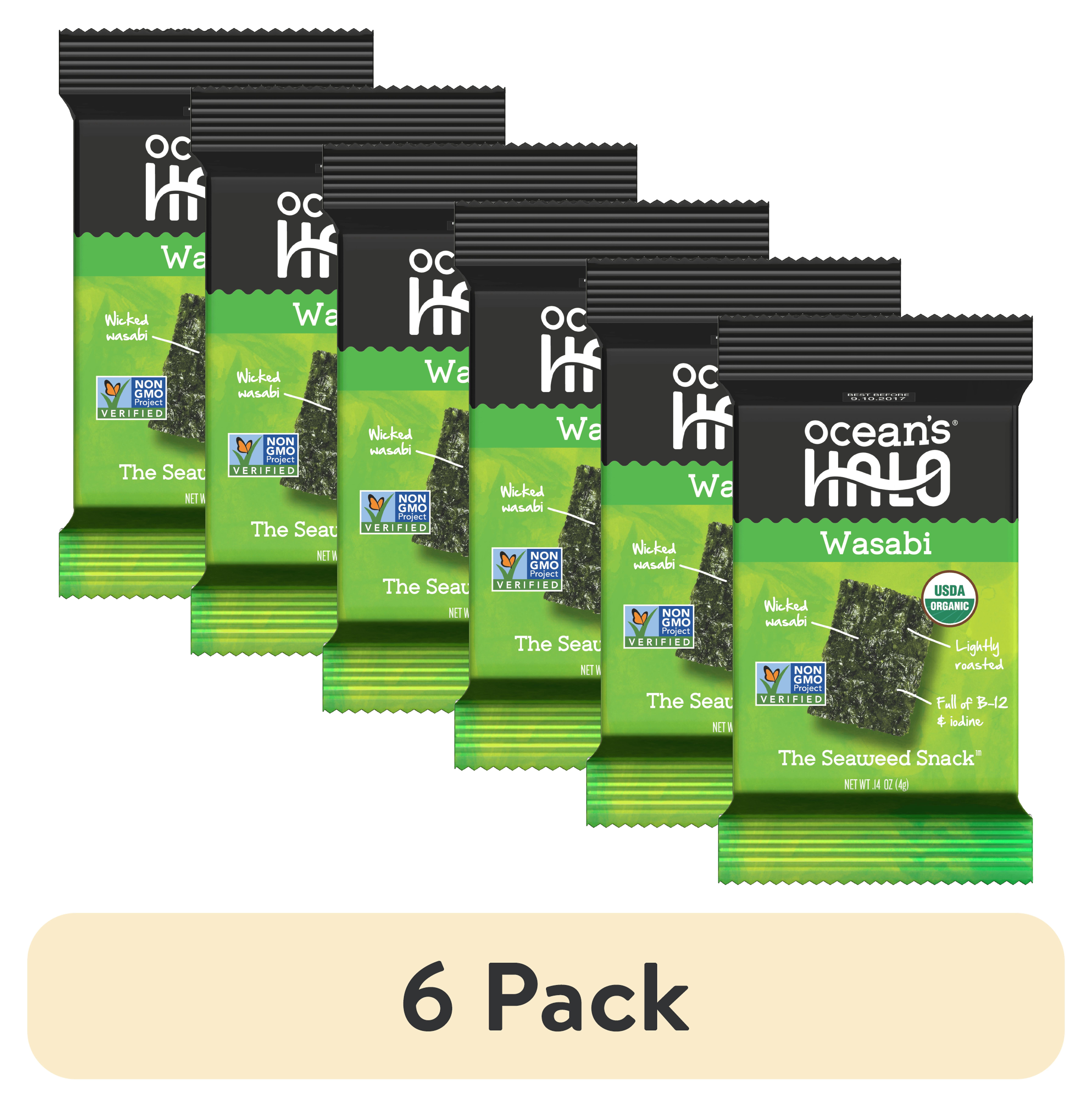 (6 pack) Ocean's Halo Organic Wasabi Seaweed Nori Snack, .14 oz.