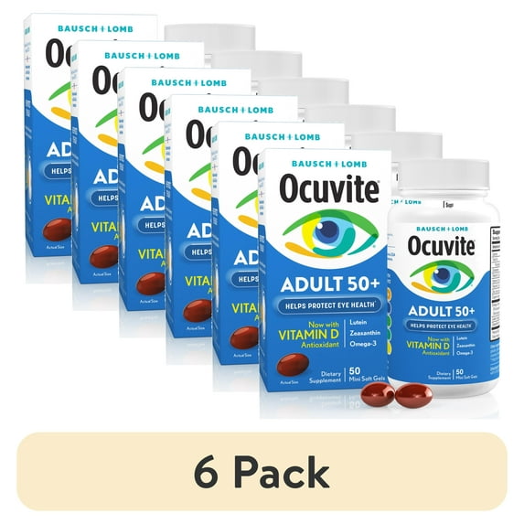 (6 pack) Ocuvite Adult 50 Plus Eye Vitamins and Minerals with Lutein and Zeaxanthin and Omega 3 Softgels, 50 Count