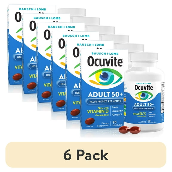 (6 pack) Ocuvite Adult 50 Plus Eye Vitamins and Minerals with Lutein and Zeaxanthin and Omega 3 Softgels, 90 Count