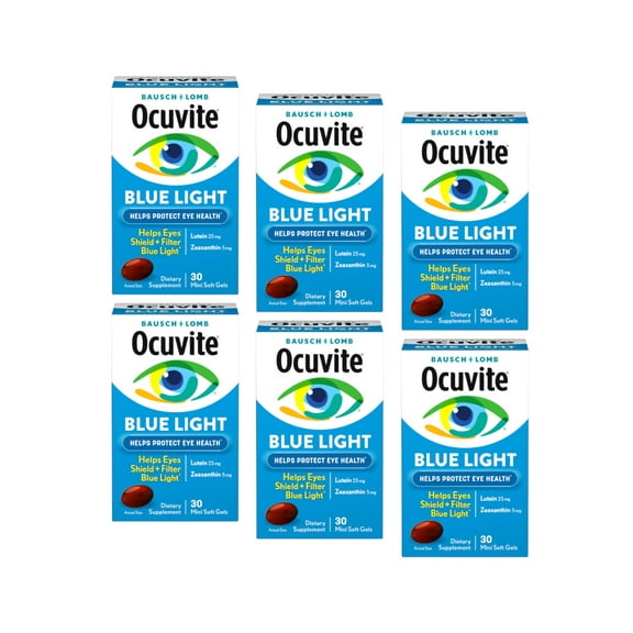 (6 pack) Ocuvite Blue Light Eye Vitamins and Mineral Supplement with Lutein and Zeaxanthin Softgels, 30 Count
