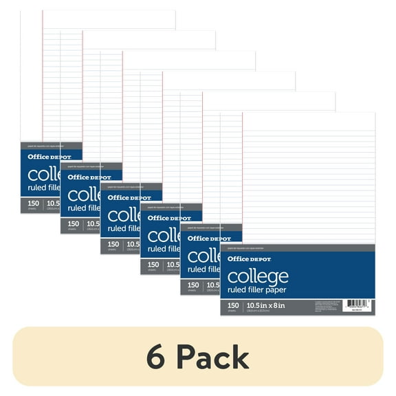 Office Depot Notebook Filler Paper, College-Ruled, 8in. x 10 1/2in., 3-Hole Punched, White, Pack Of 150, 09251OD