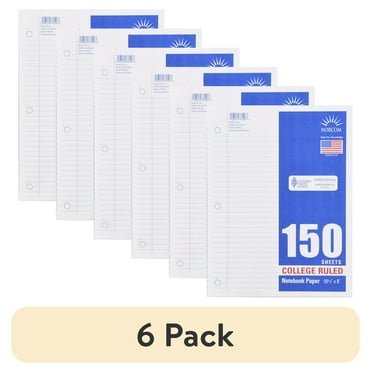 (6 pack) Office Depot Notebook Filler Paper, College-Ruled, 8in. x 10 1/2in., 3-Hole Punched, White, Pack Of 150, 09251OD