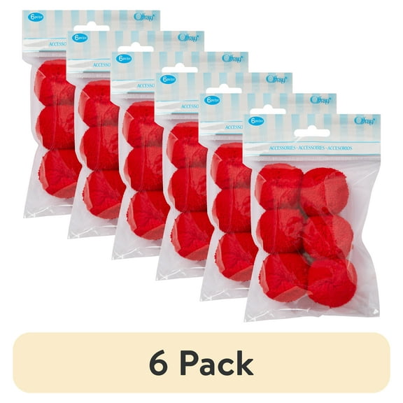 (6 pack) Offray Red 1 1/2" Acrylic Yarn Pom Poms great for decorating apparel and creative DIY craft ideas, 6 Count, 1 Package