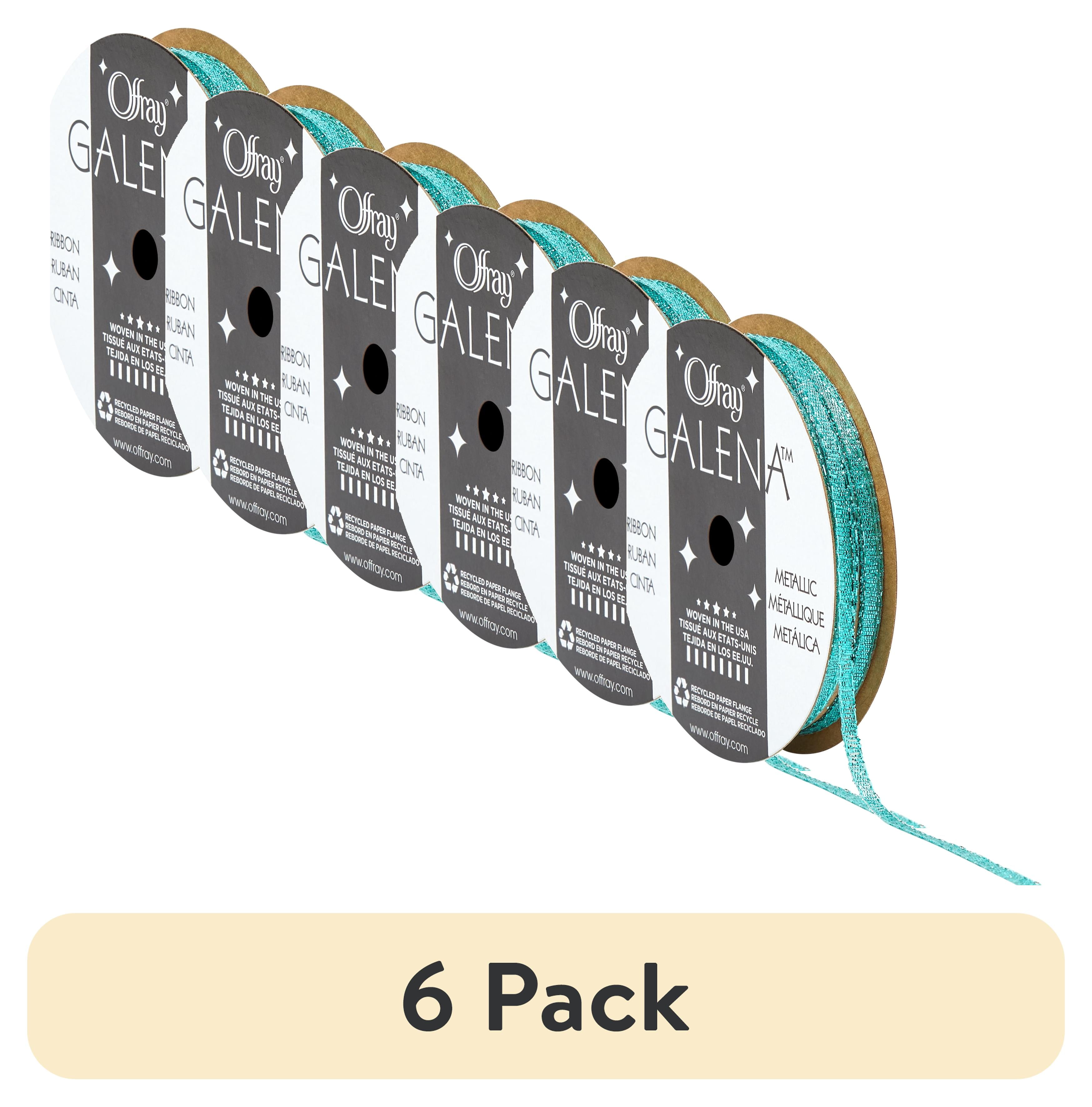 (6 pack) Offray Ribbon, Aqua 1/8 inch Galena Metallic Ribbon, 9 feet