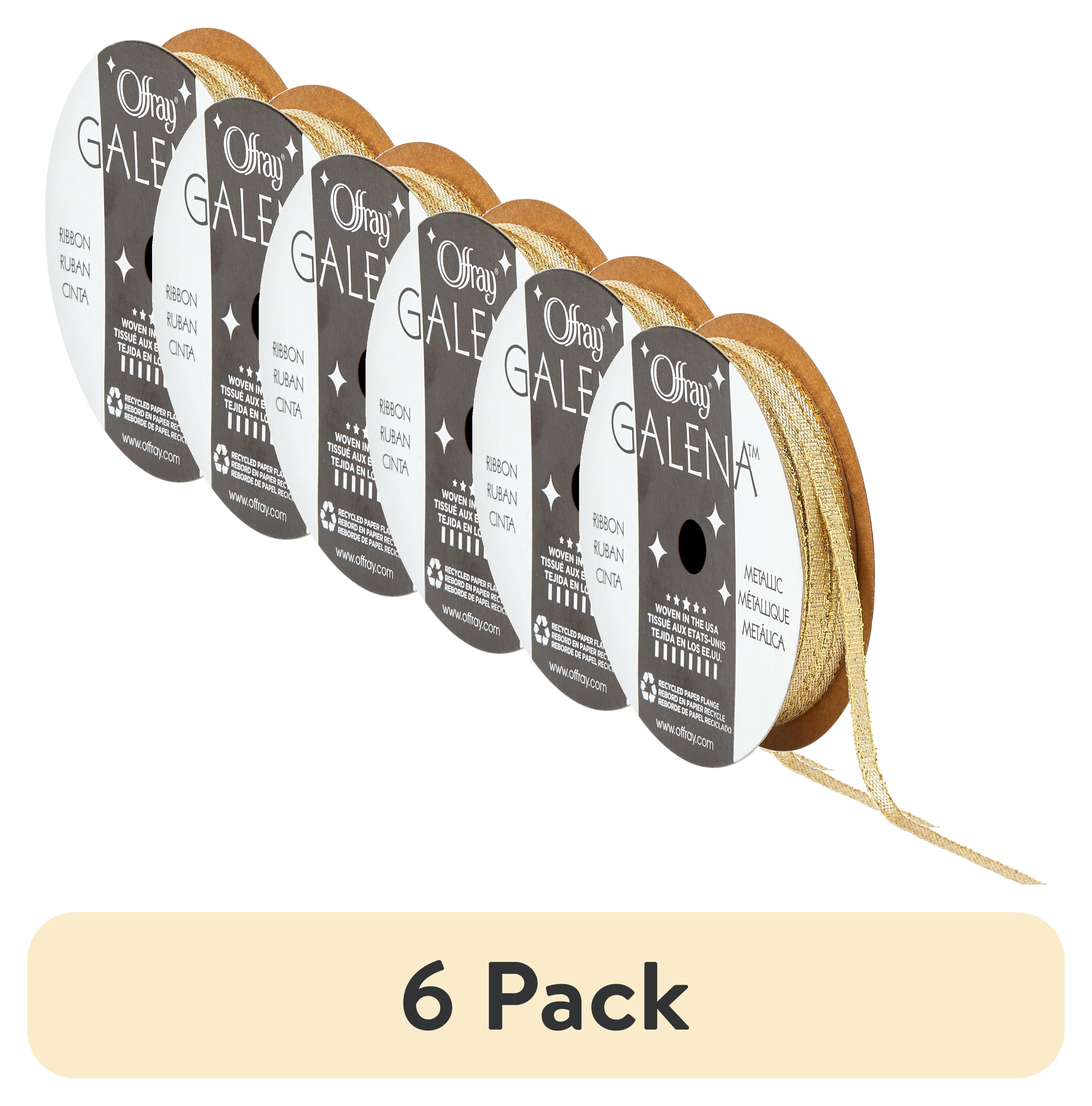 (6 pack) Offray Ribbon, Gold 1/8 inch Galena Metallic Ribbon for Sewing, Crafts, and Gifting, 5 yards