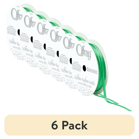 (6 pack) Offray Ribbon, Green 1/8 inch Tafetta Polyester Ribbon, 3 yards