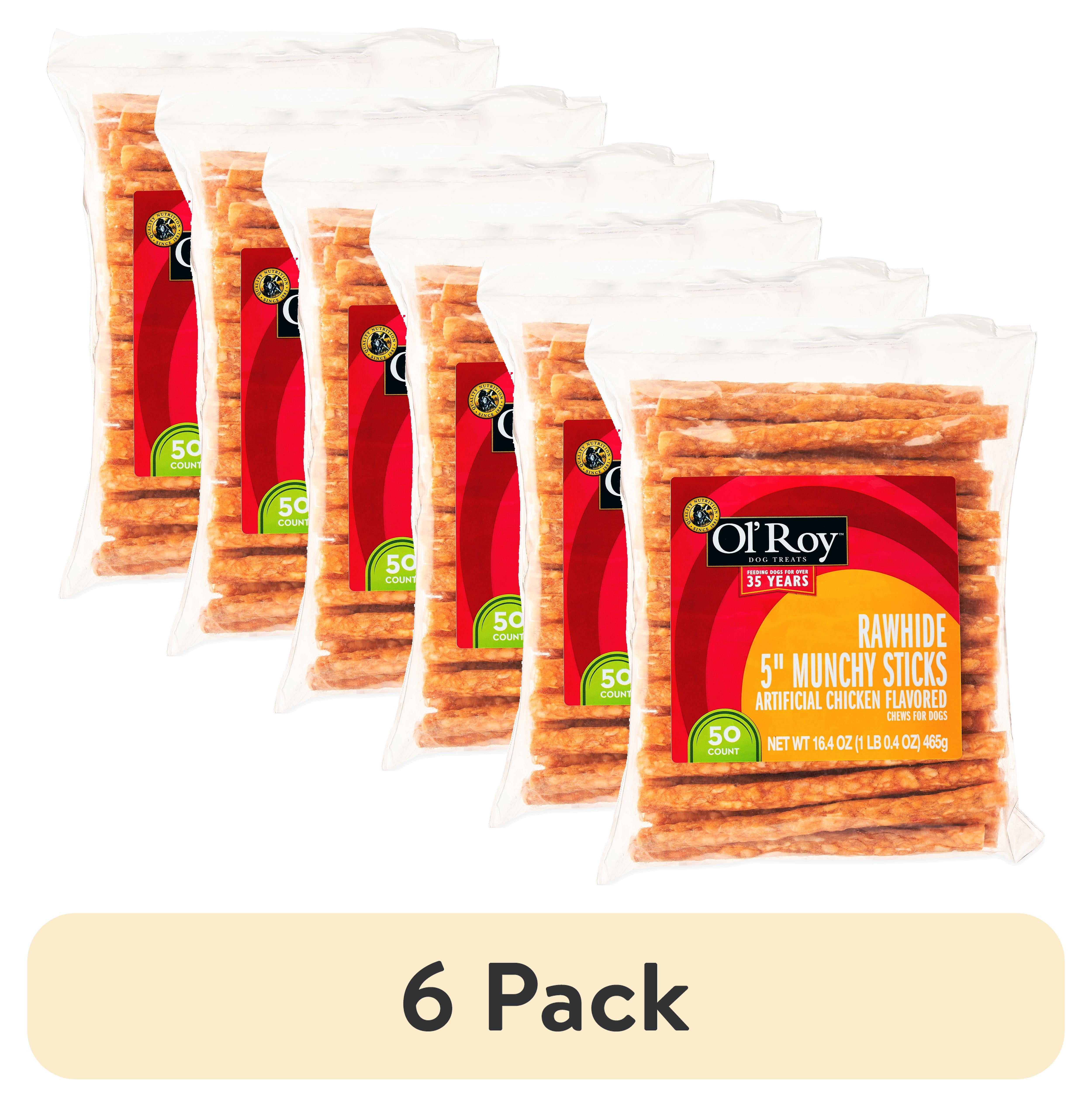 (6 pack) Ol' Roy 5" Rawhide Artificial Chicken Flavored Munchy Sticks, 16.4 oz, 50 Count