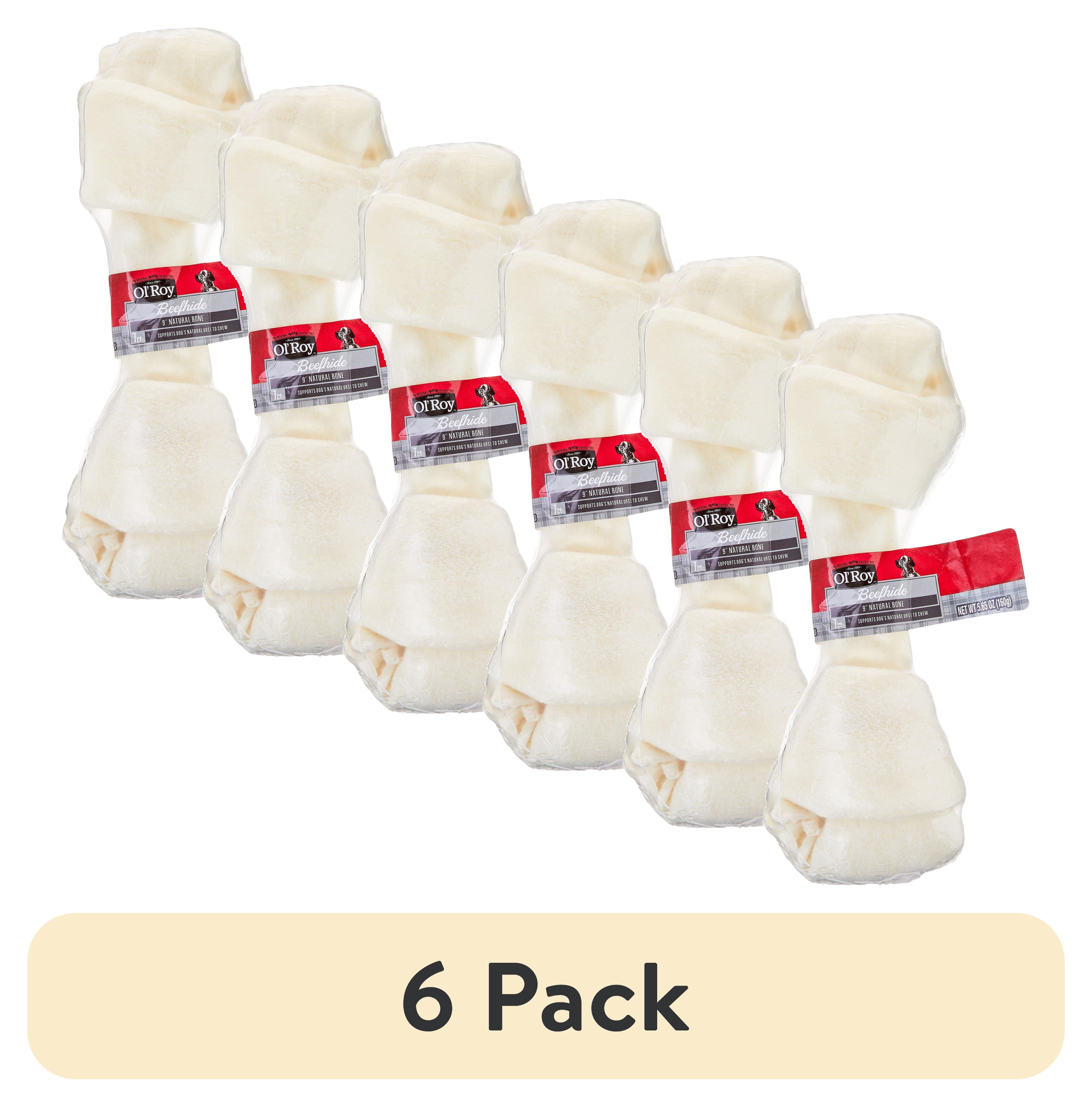 (6 pack) Ol' Roy 9" Rawhide Bone Chew for Dogs, Dry, 5.65 oz, 1 Count/Bag, Pet Treats