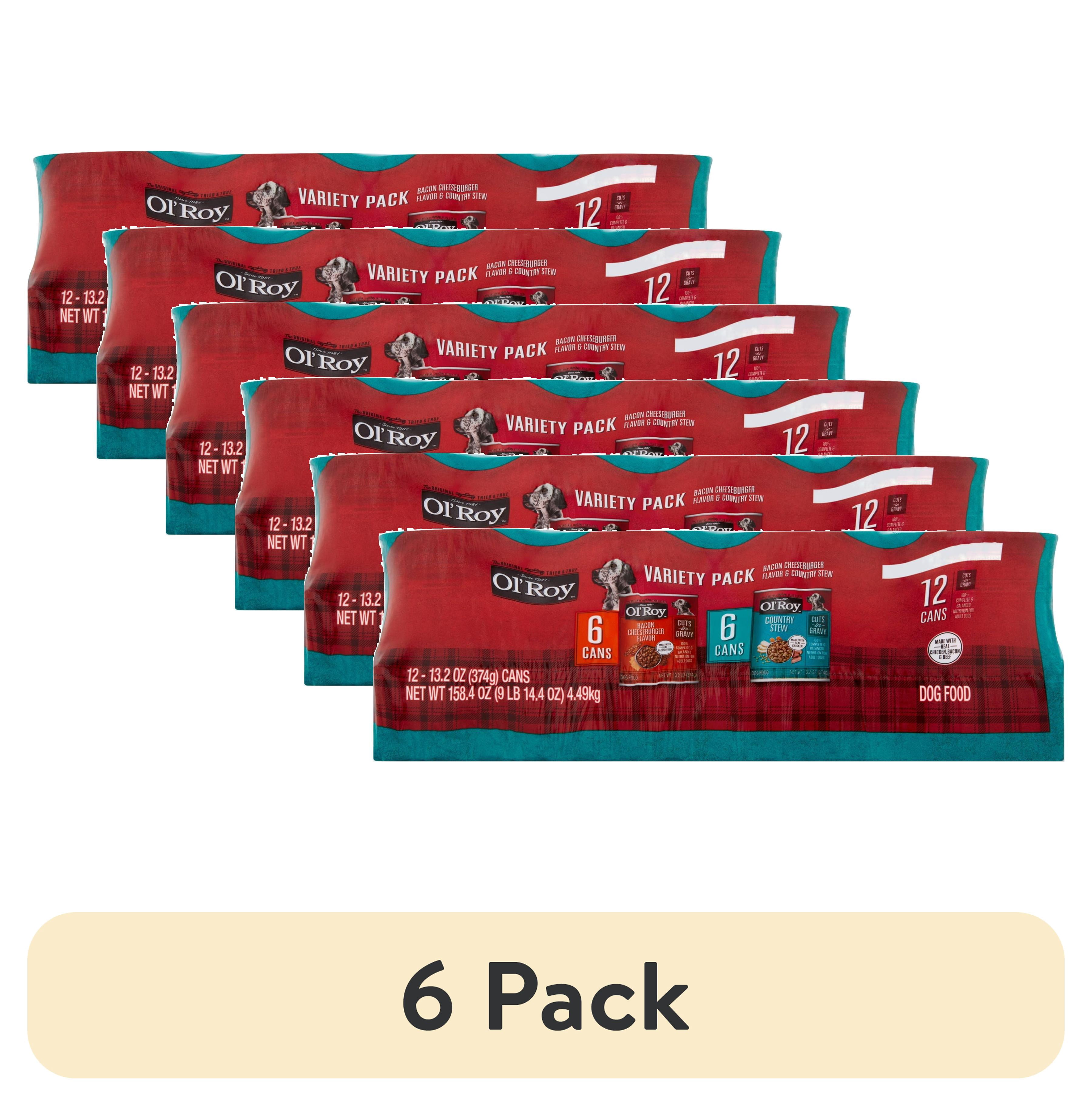 (6 pack) Ol' Roy Bacon Cheeseburger and Country Stew Cuts in Gravy Wet Dog Food Variety Pack, 13.2 oz Cans, 12 Pack