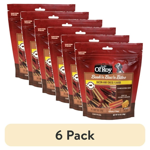 (6 pack) Ol' Roy Bark' N Bac 'N Bites Bacon Bites and Cheese Flavor Chewy Dog Treats, 4.5 oz