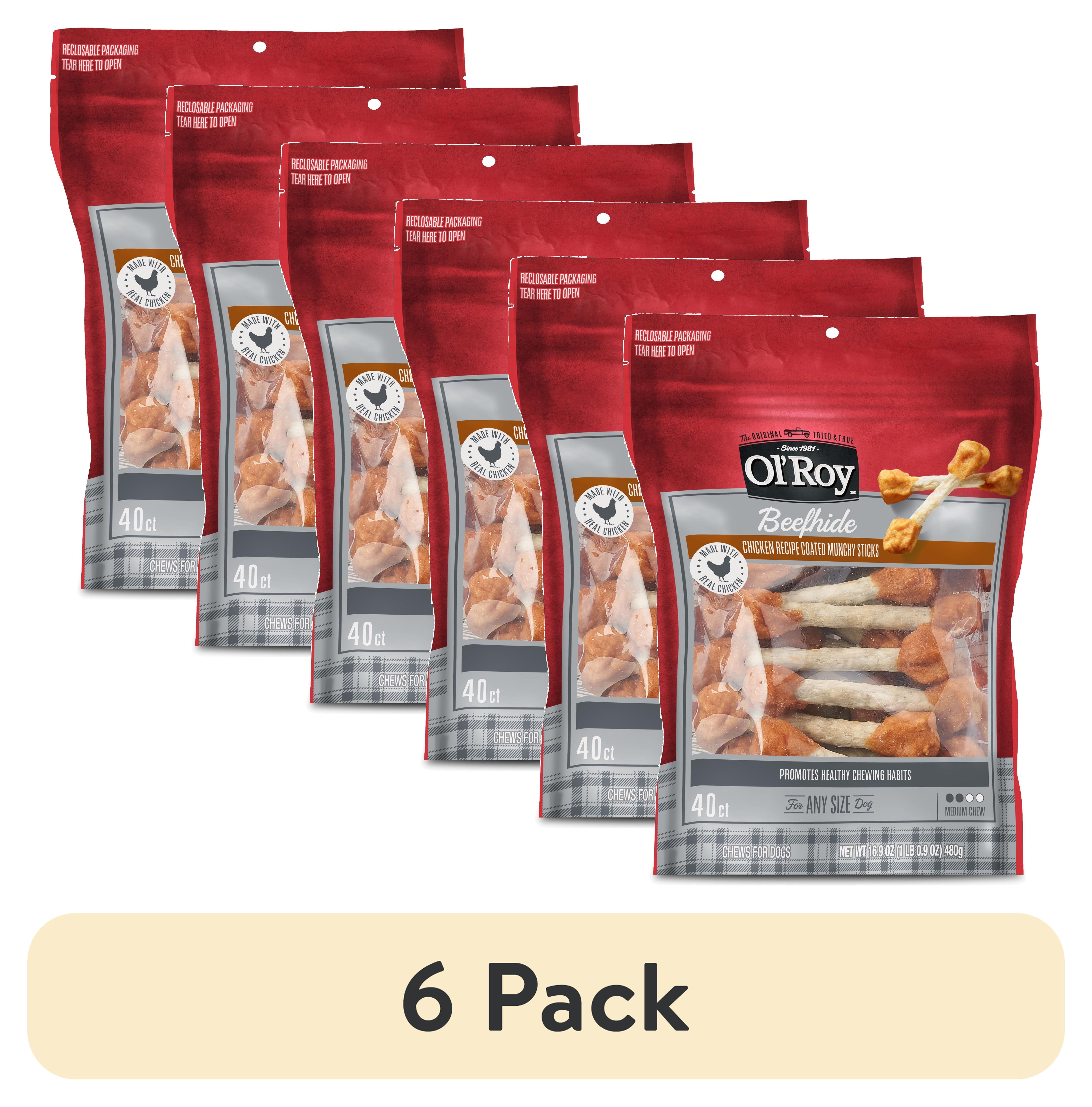 (6 pack) Ol' Roy Beef hide Coated Munchy Sticks, Chicken Recipe, Dry Training Treats for Dogs, 16.9 oz, 40 Count