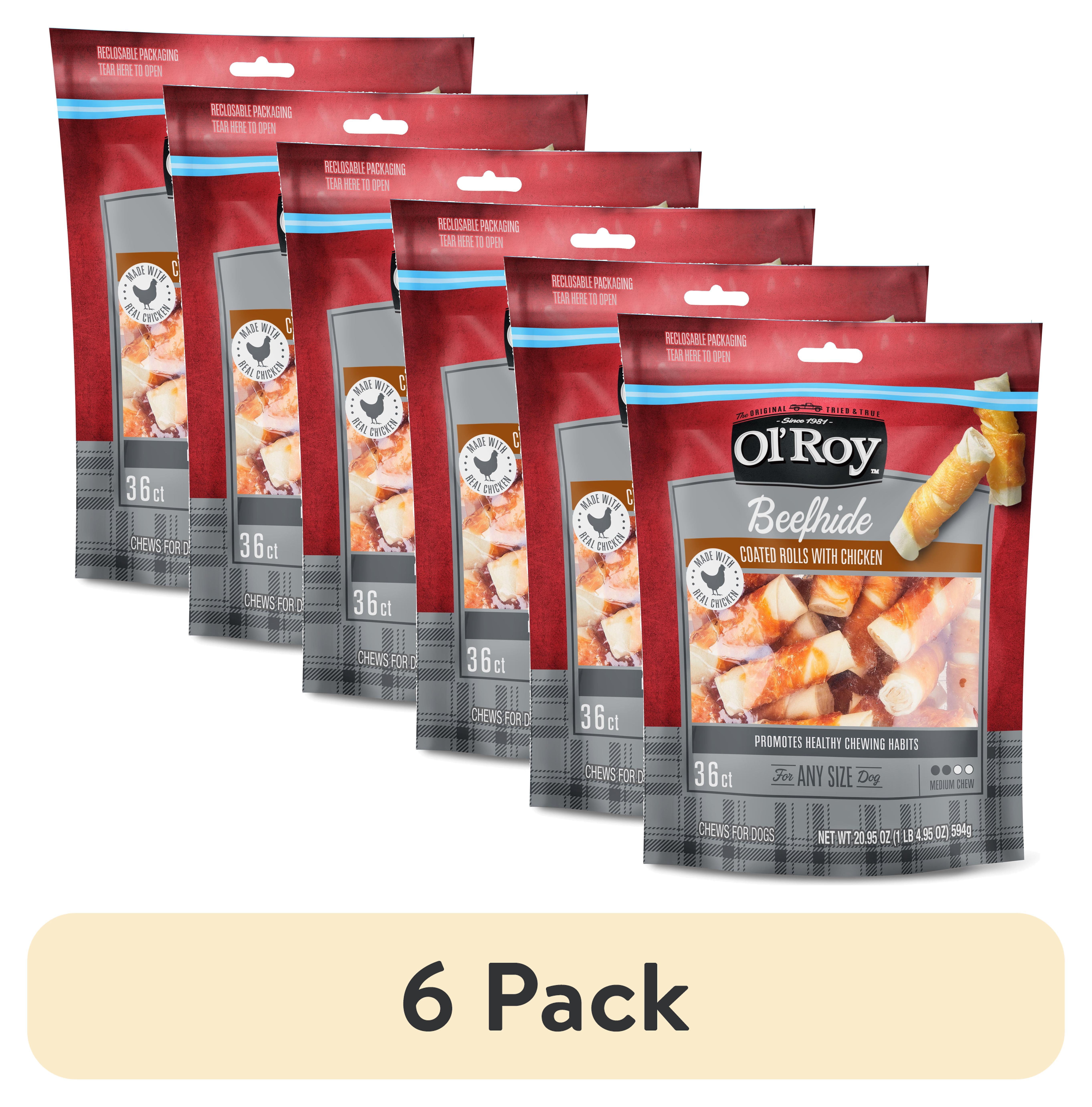 (6 pack) Ol' Roy Beefhide Coated Rolls with Chicken For Any Size Dogs, 20.95 oz, 36 Count