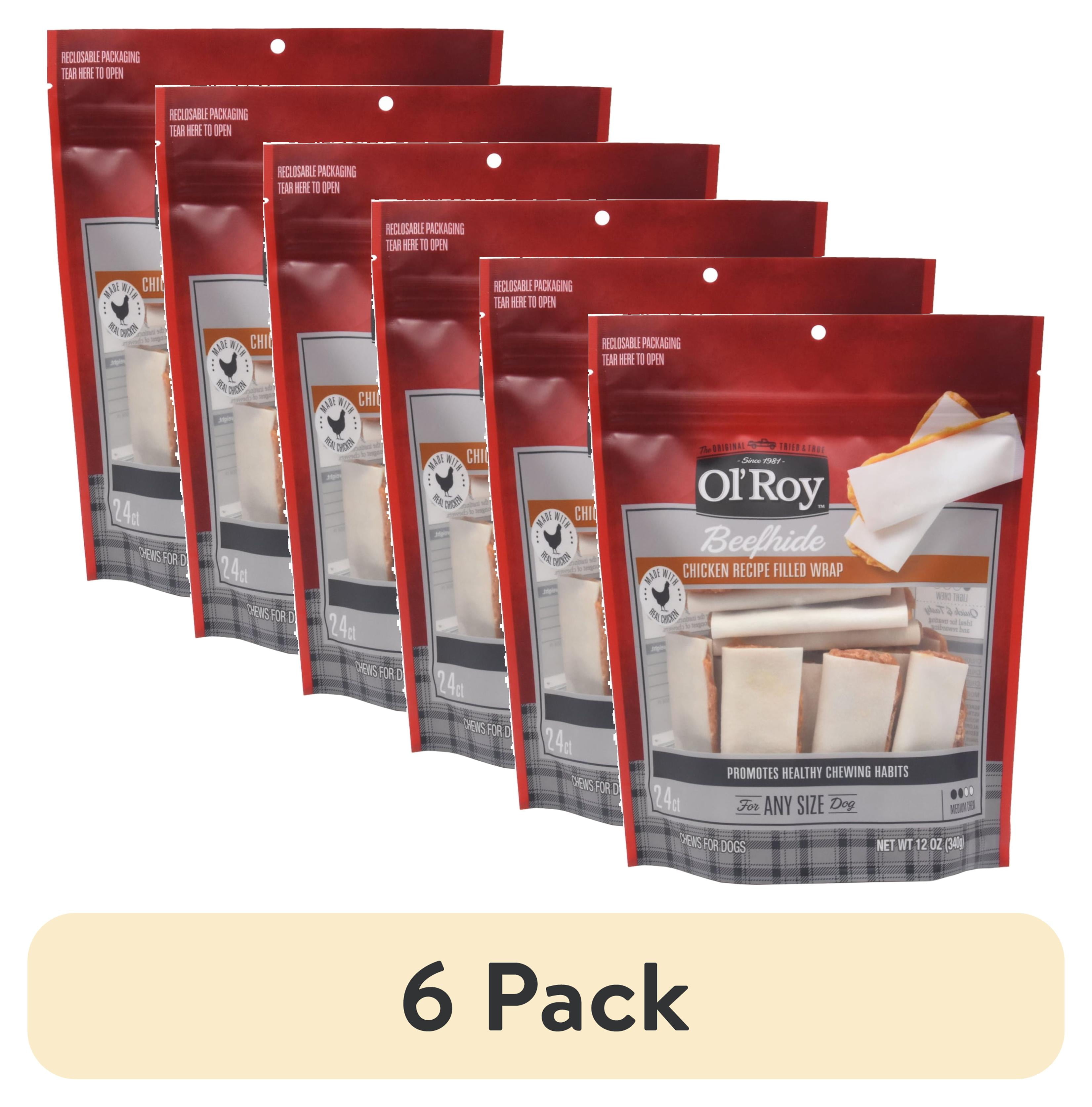 (6 pack) Ol' Roy Beefhide Filled Wrap, Chicken Recipe, Dry Training Treats for Dogs,24 ct,12 oz.Bag