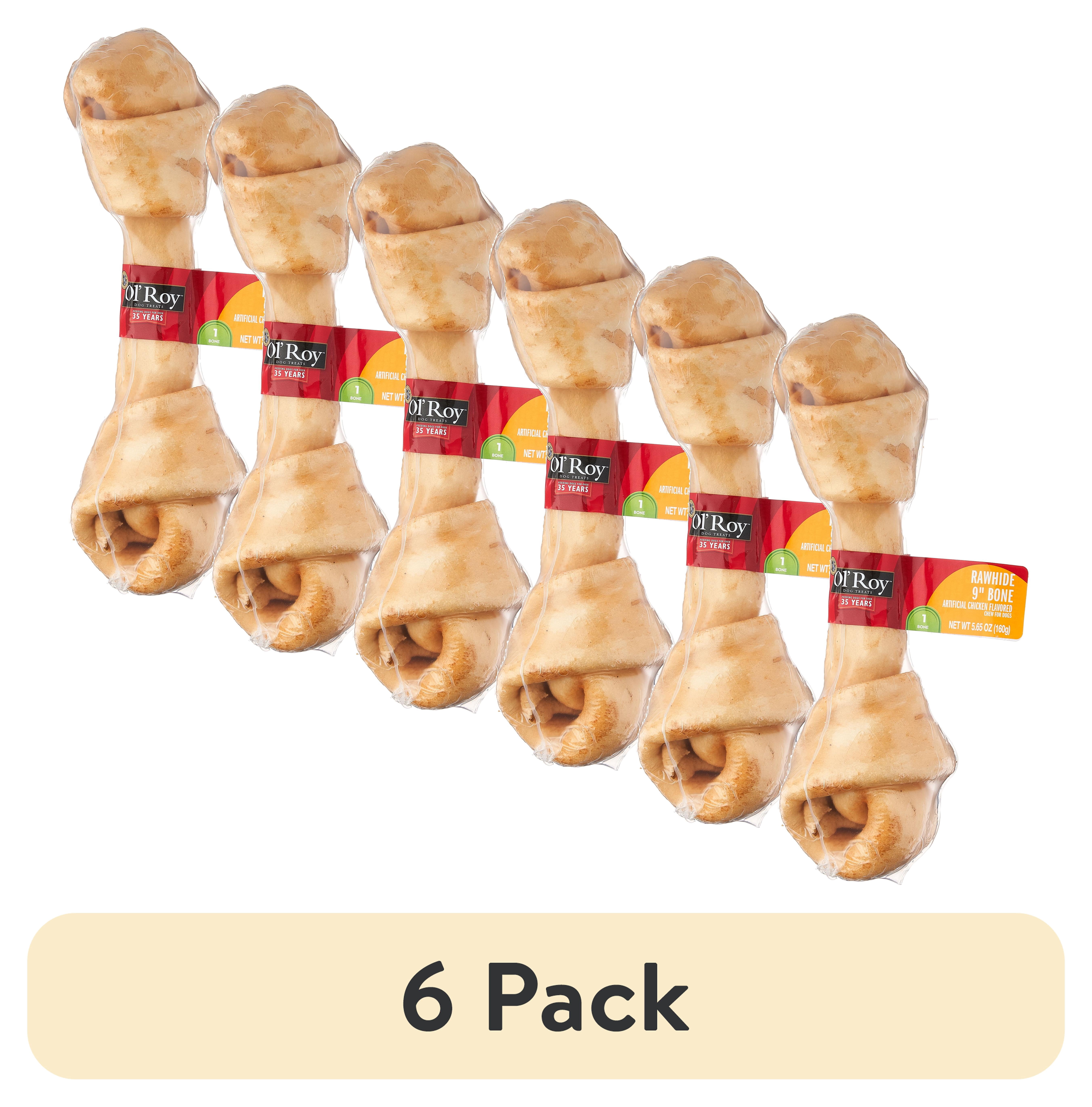 (6 pack) Ol' Roy Chicken Flavor 9" Rawhide Bone Chew for Dogs, Dry, 5.65 oz, 1 Count/Bag, Pet Treats
