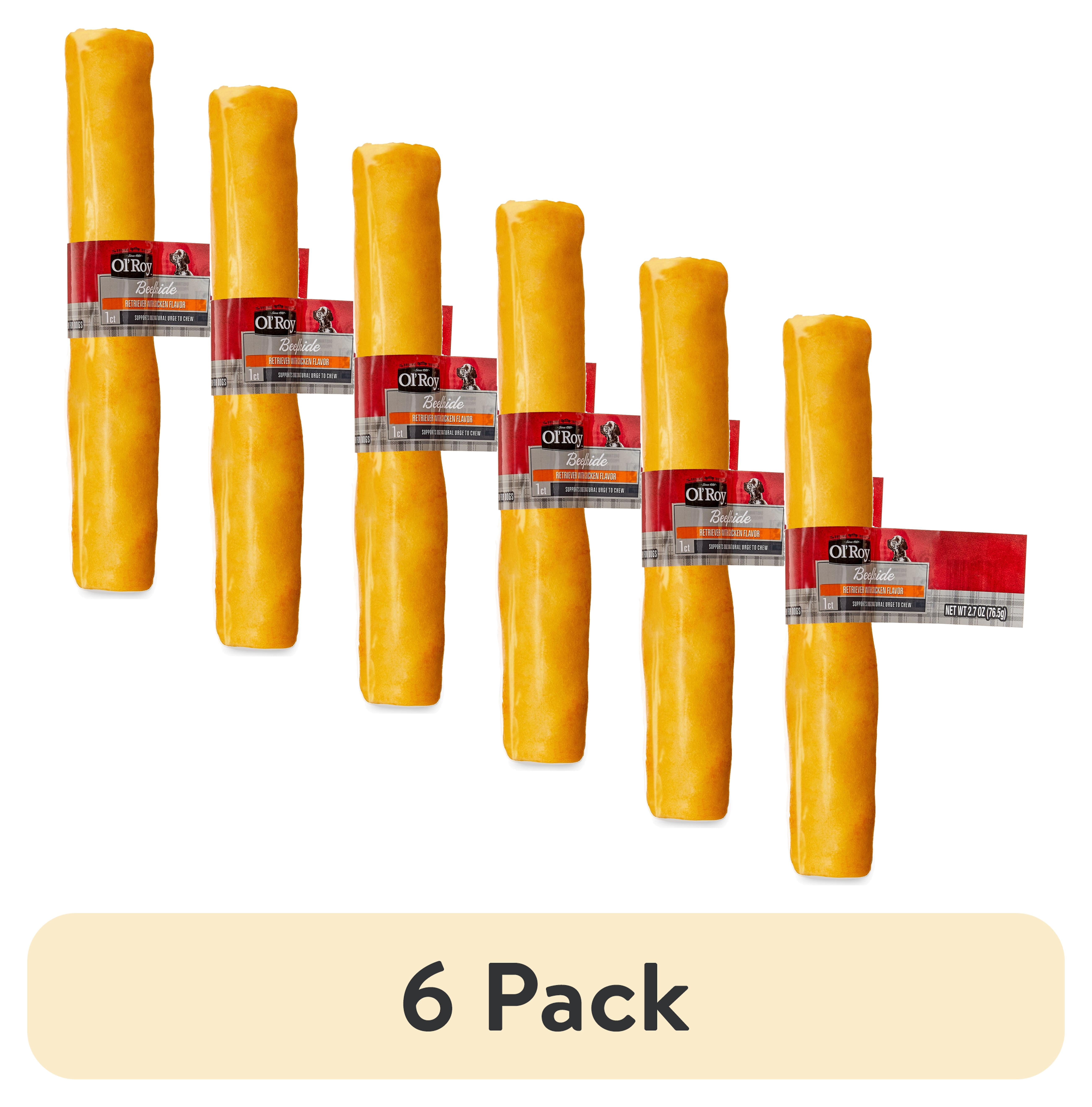 (6 pack) Ol' Roy 9 Inch Chicken Flavor Rawhide Retriever Beef Hide Chew for Dogs, 2.7 oz