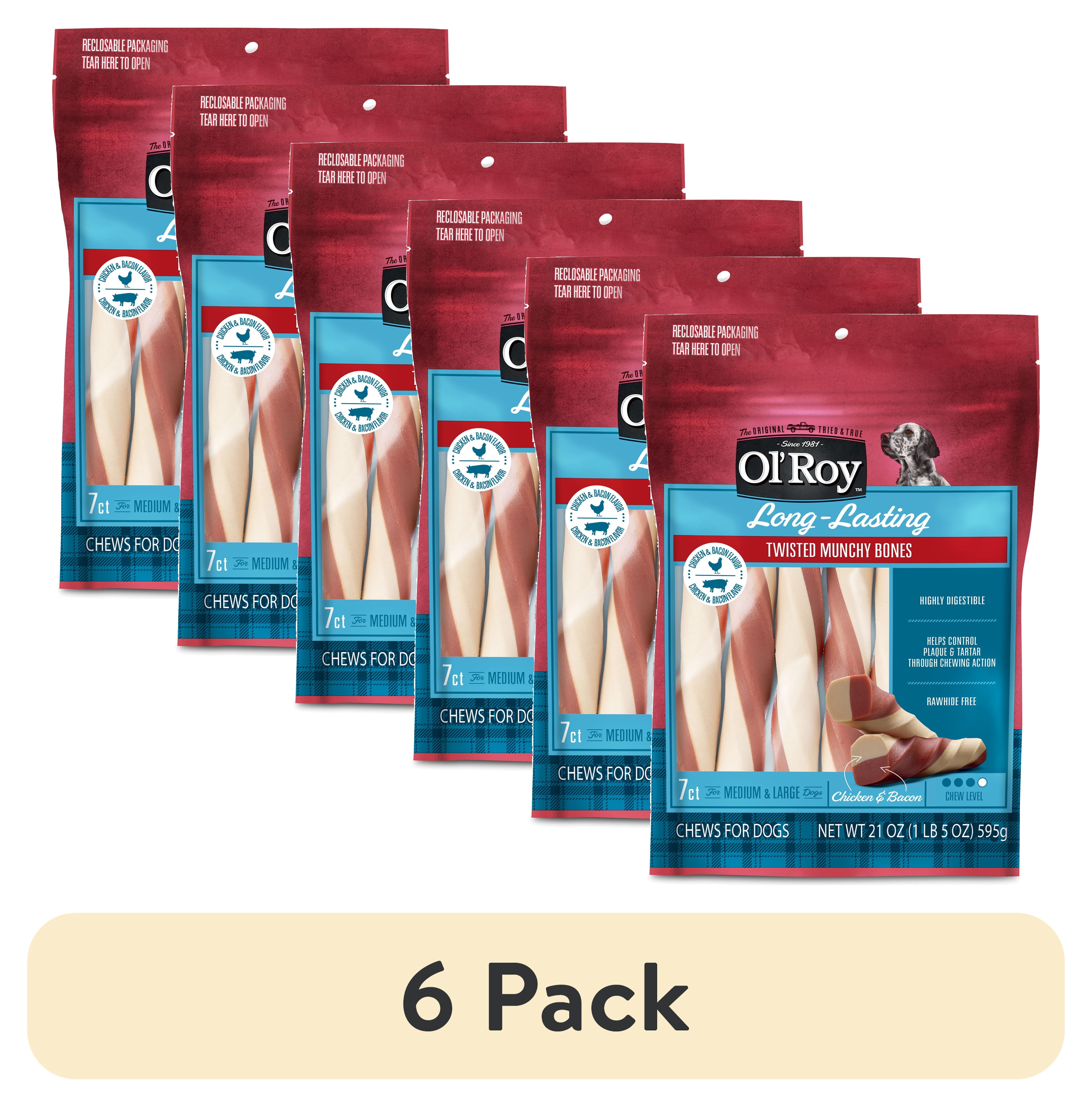 (6 pack) Ol' Roy Chicken and Bacon Flavor Twisted Munchy Bones Dog Treats for Medium and Large Dogs, 21 oz