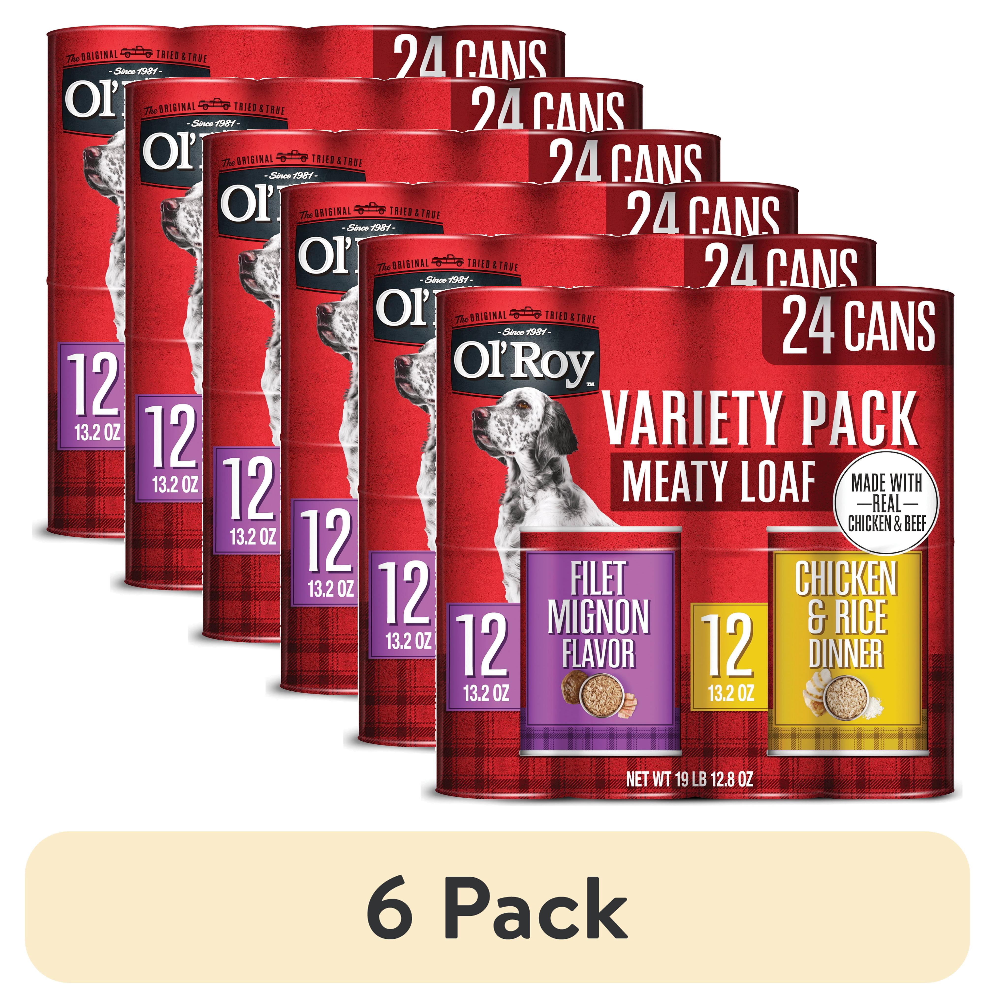 (6 pack) Ol' Roy Filet Mignon Flavor and Chicken and Rice Flavor Wet Dog Food Variety Pack, 13.2 oz Cans, 24 Pack