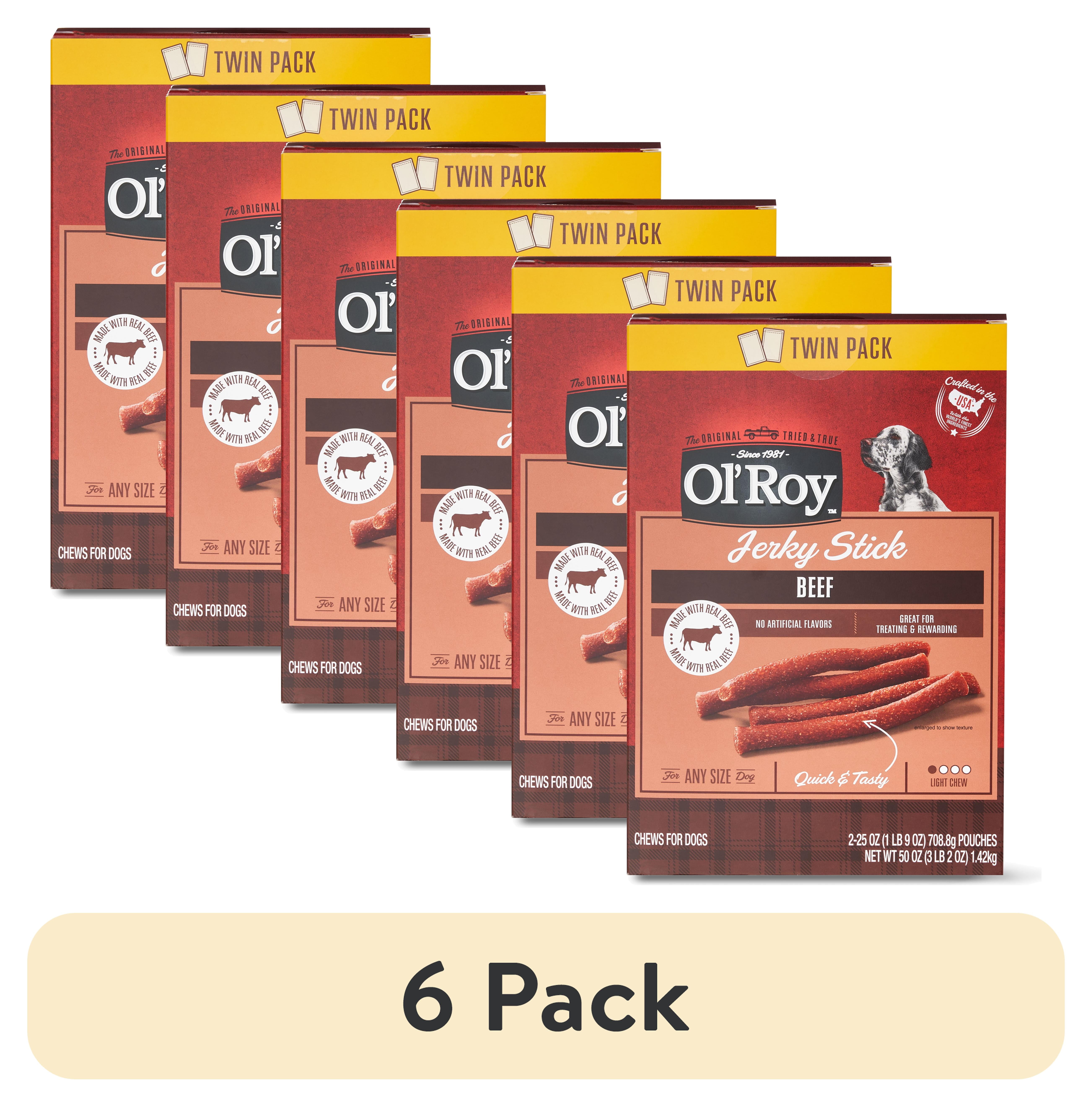 (6 pack) Ol'Roy Jerky Stick Dog Treats with Real Beef Chews, 25 oz Box (2 Pack)