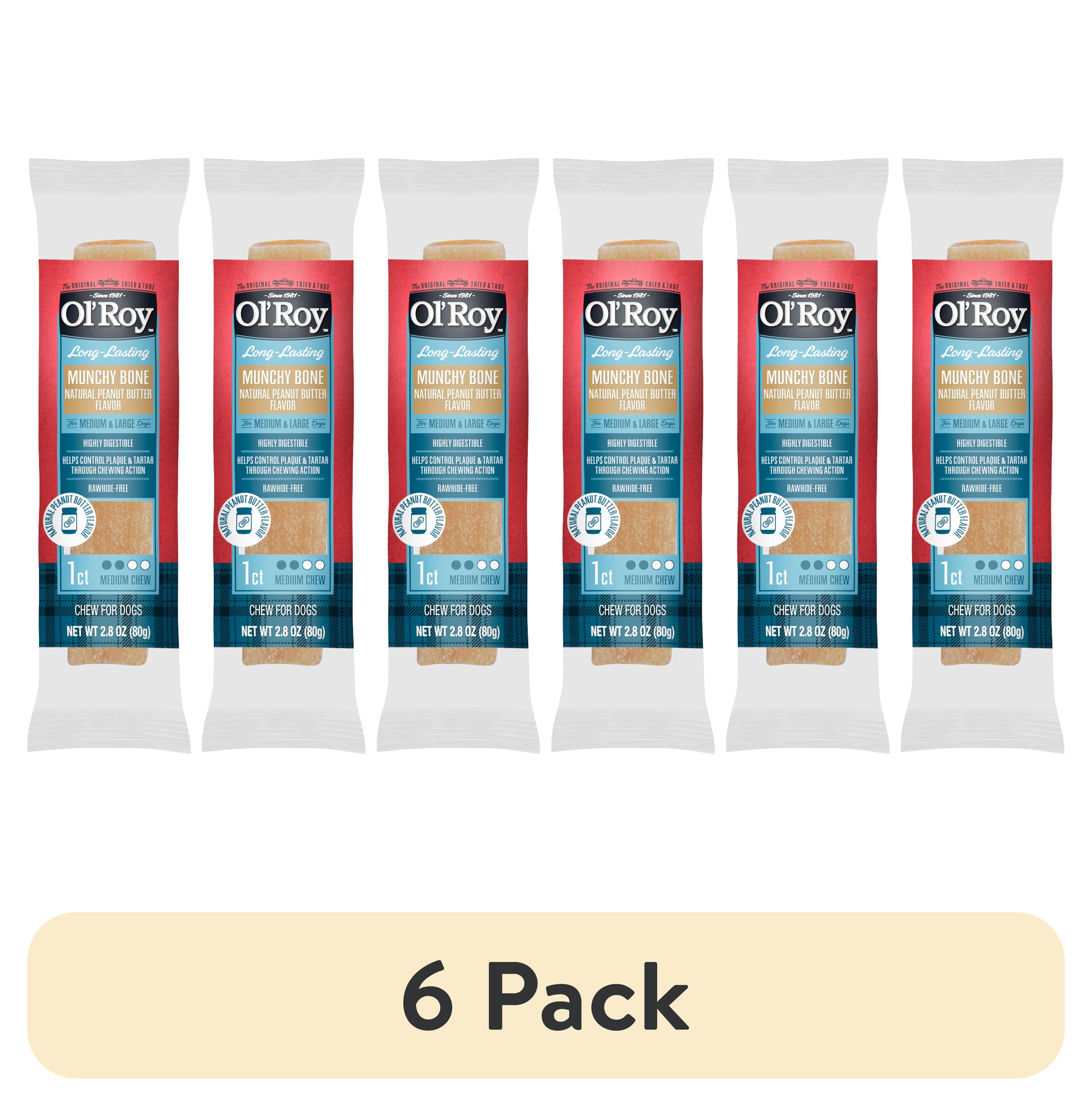 (6 pack) Ol' Roy Munchy Bone Dog Treats, Natural Peanut Butter Flavor, 2.8 oz, 1 Count