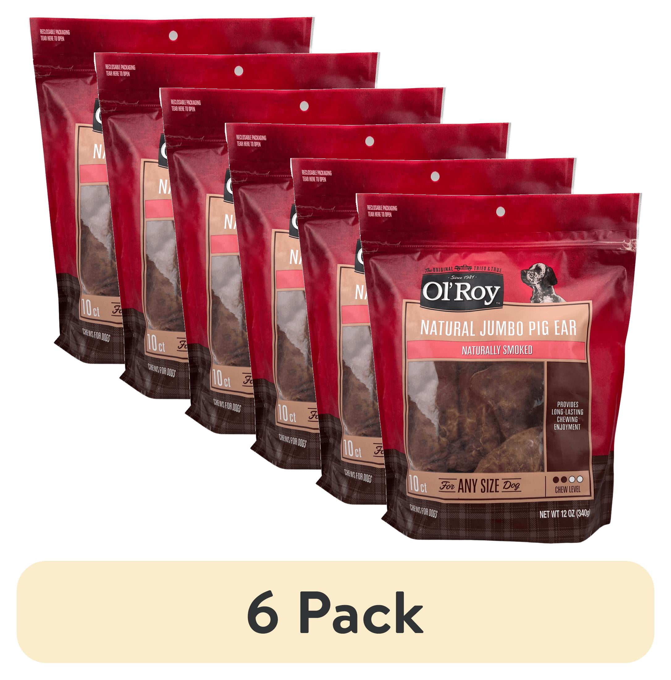 (6 pack) Ol' Roy Natural Jumbo Pig Ear Chews for Dogs, 12 oz, 10 Count