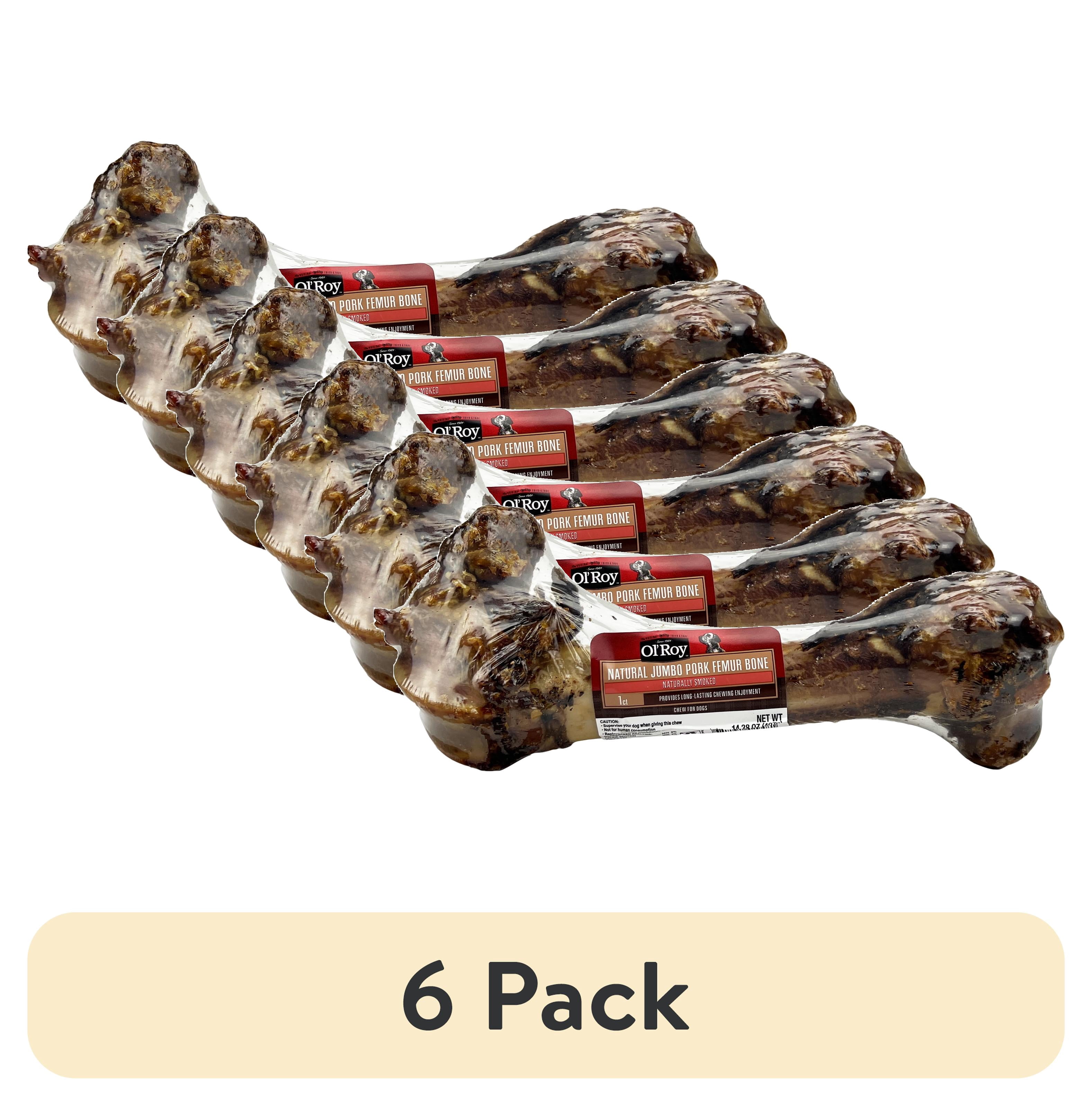 (6 pack) Ol' Roy Natural Jumbo Pork Femur Chew for Dogs, 14.38 oz, 1 Count