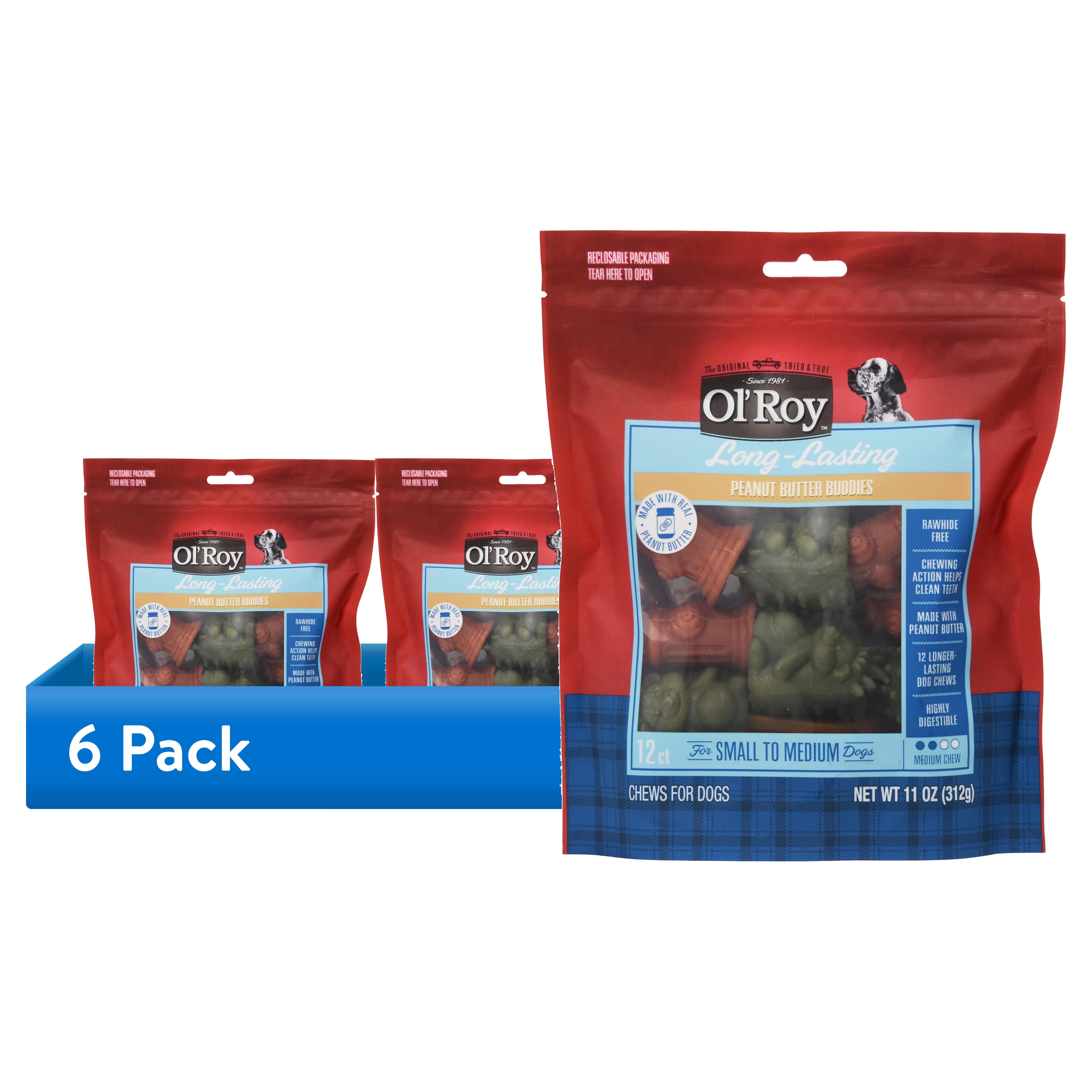 (6 pack) Ol' Roy Peanut Butter Buddies, Chews for Small to Medium Dogs, 11 oz, 12 Count