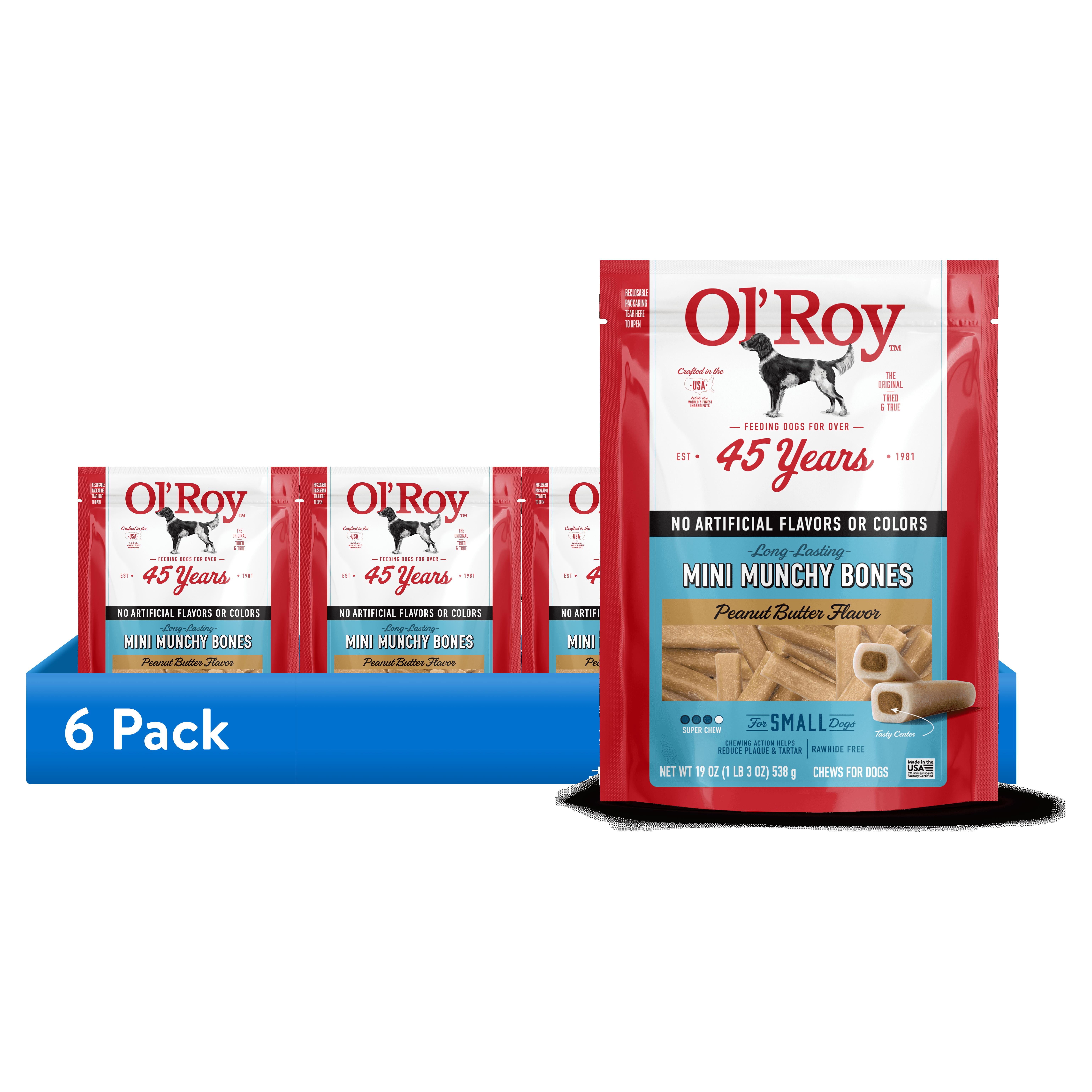(6 pack) Ol' Roy Peanut Mini Munchy Bones Dog Treats, Peanut Butter, 19 oz