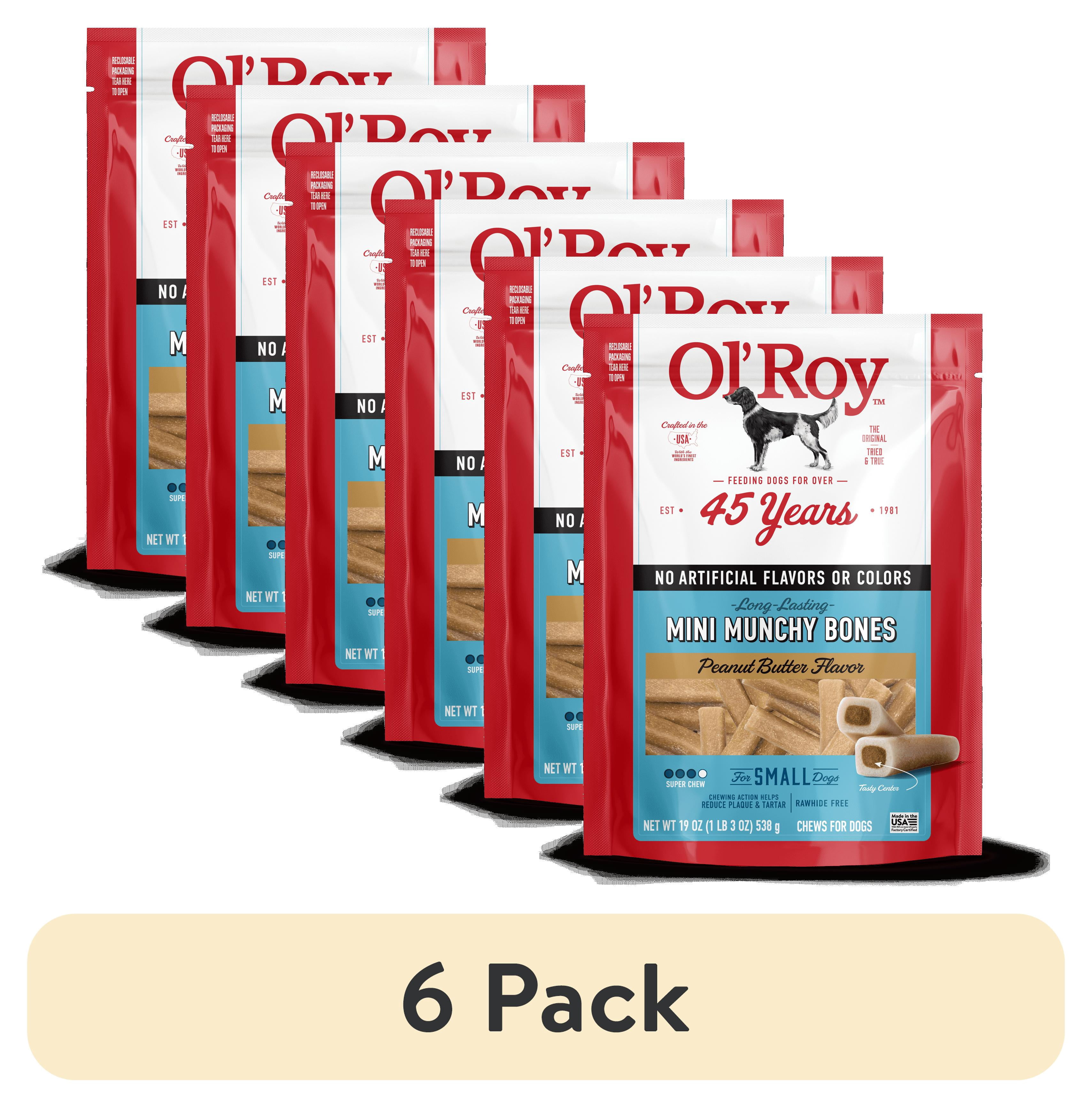(6 pack) Ol' Roy Peanut Mini Munchy Bones Dog Treats, Peanut Butter, 19 oz