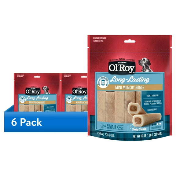 (6 pack) Ol' Roy Mini Munchy Bone Dog Treats, Peanut Butter Flavor, 19 oz