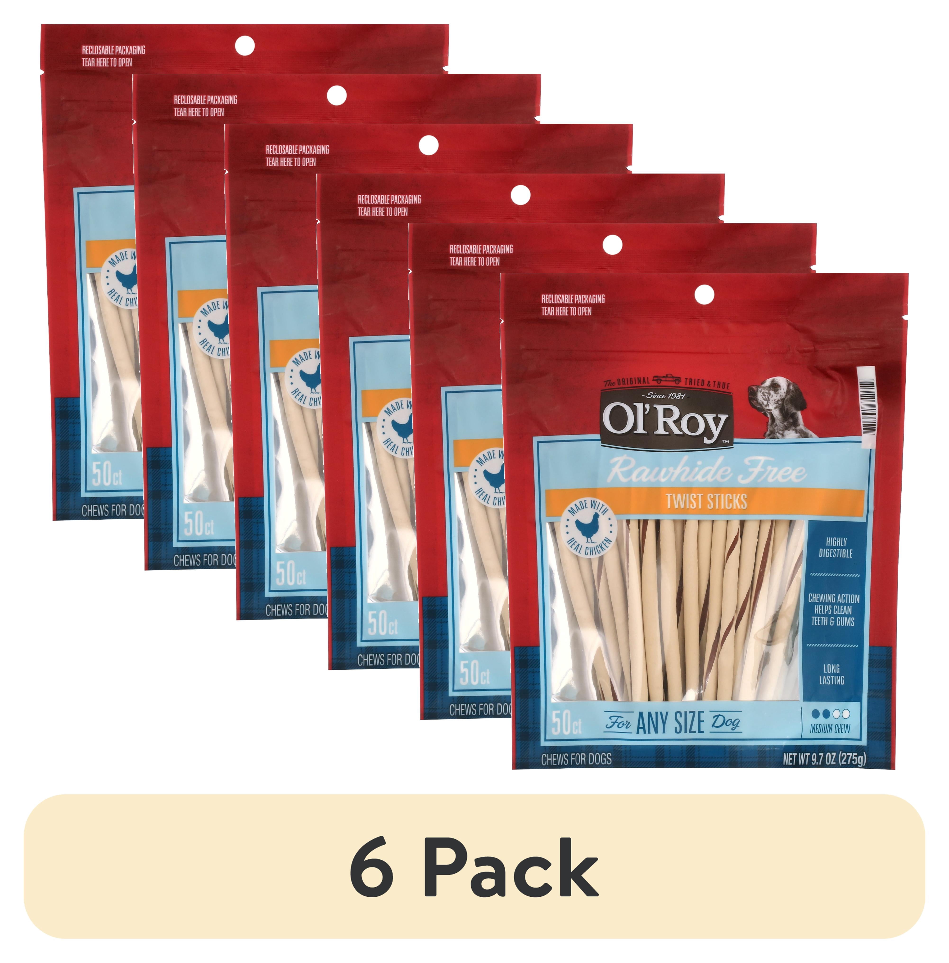 (6 pack) Ol' Roy Rawhide Free Chicken Twist Sticks for Dogs, 9.7 oz. Bag, 50 Treats