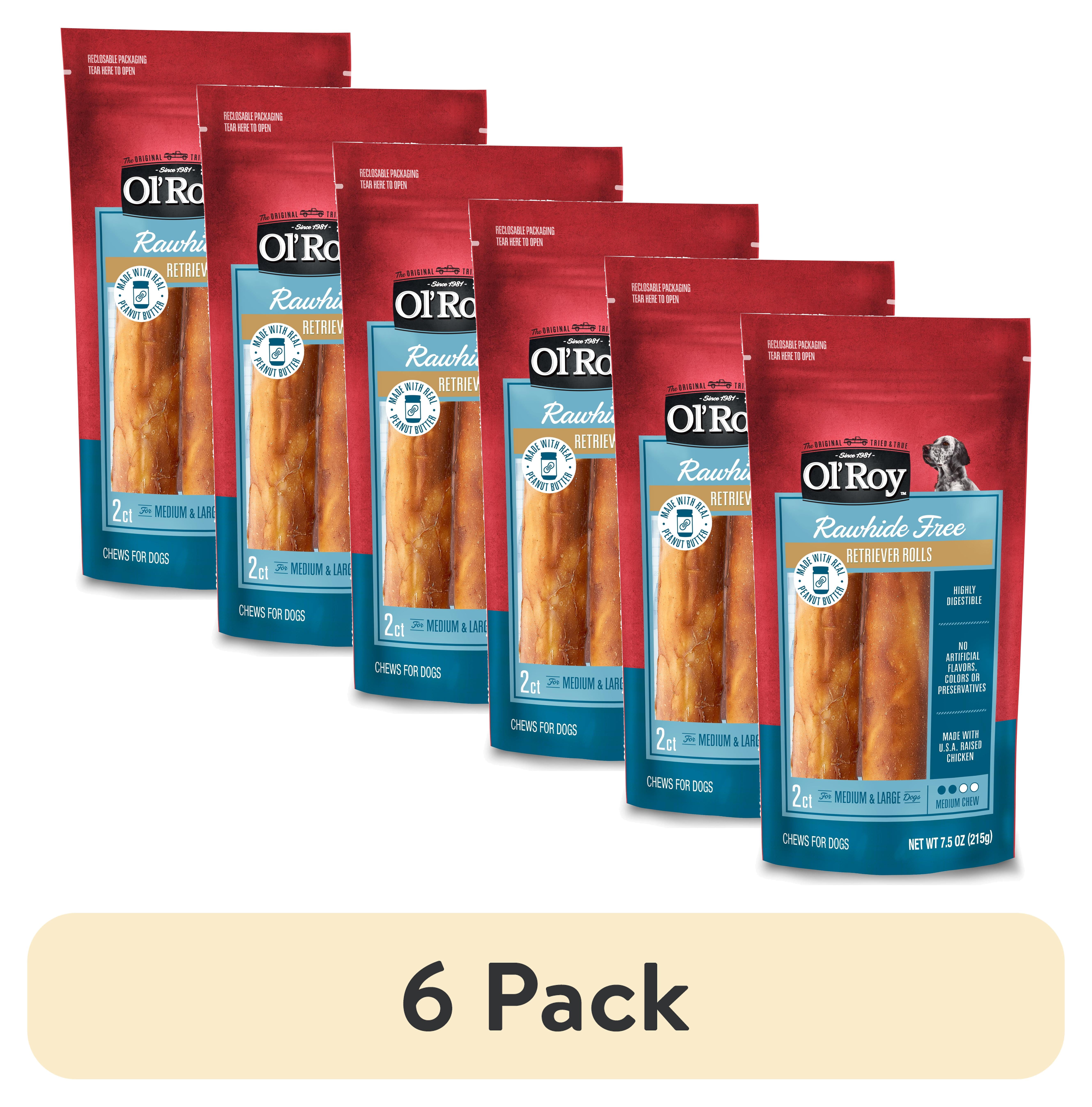 (6 pack) Ol' Roy Rawhide Free Peanut Butter Retriever Rolls, 7.5 oz, 2 Count