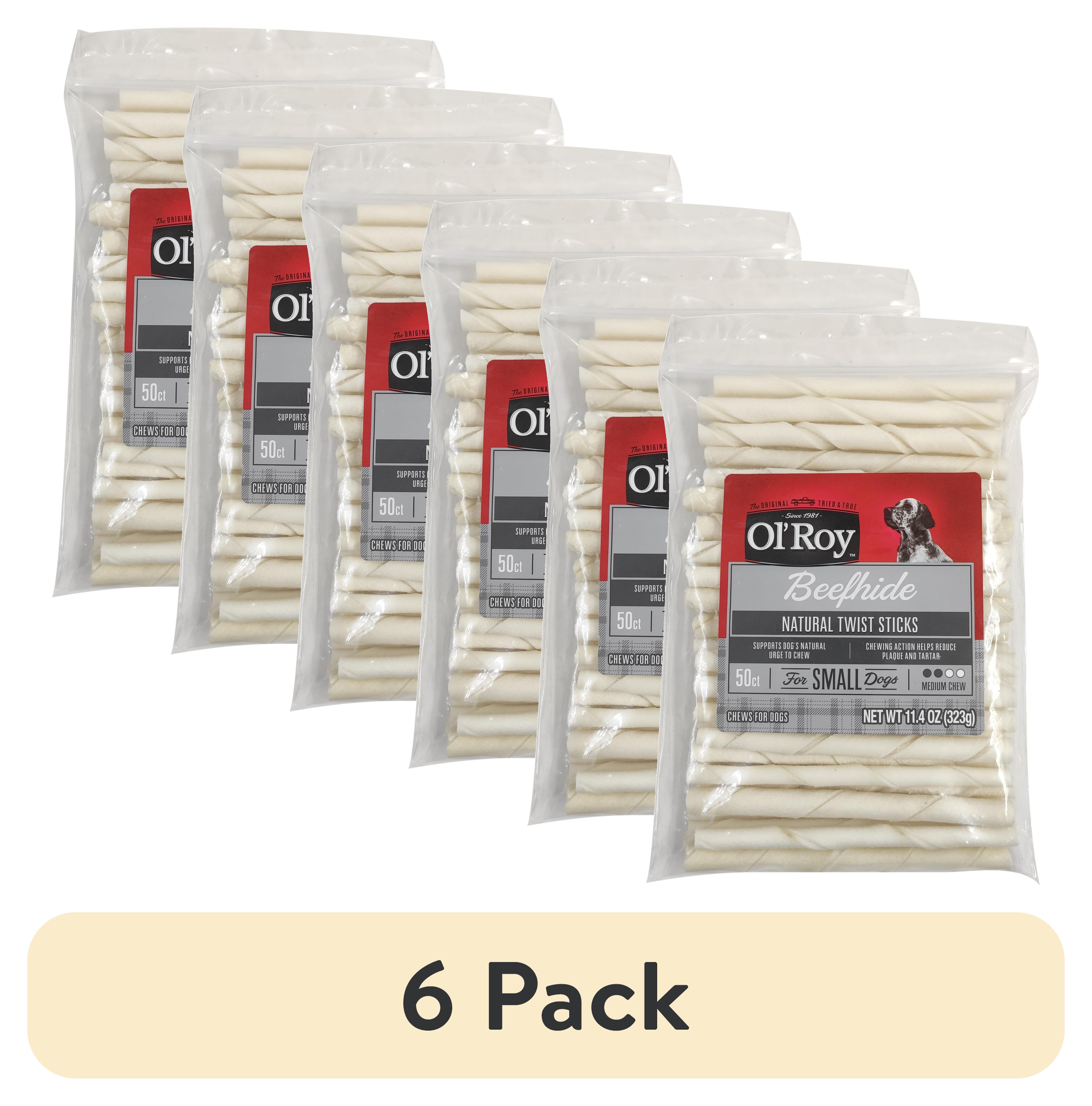 (6 pack) Ol Roy 5-inch Rawhide Sticks Natural Beef hide, Chews for Dogs, 11.4 oz, 50 Count