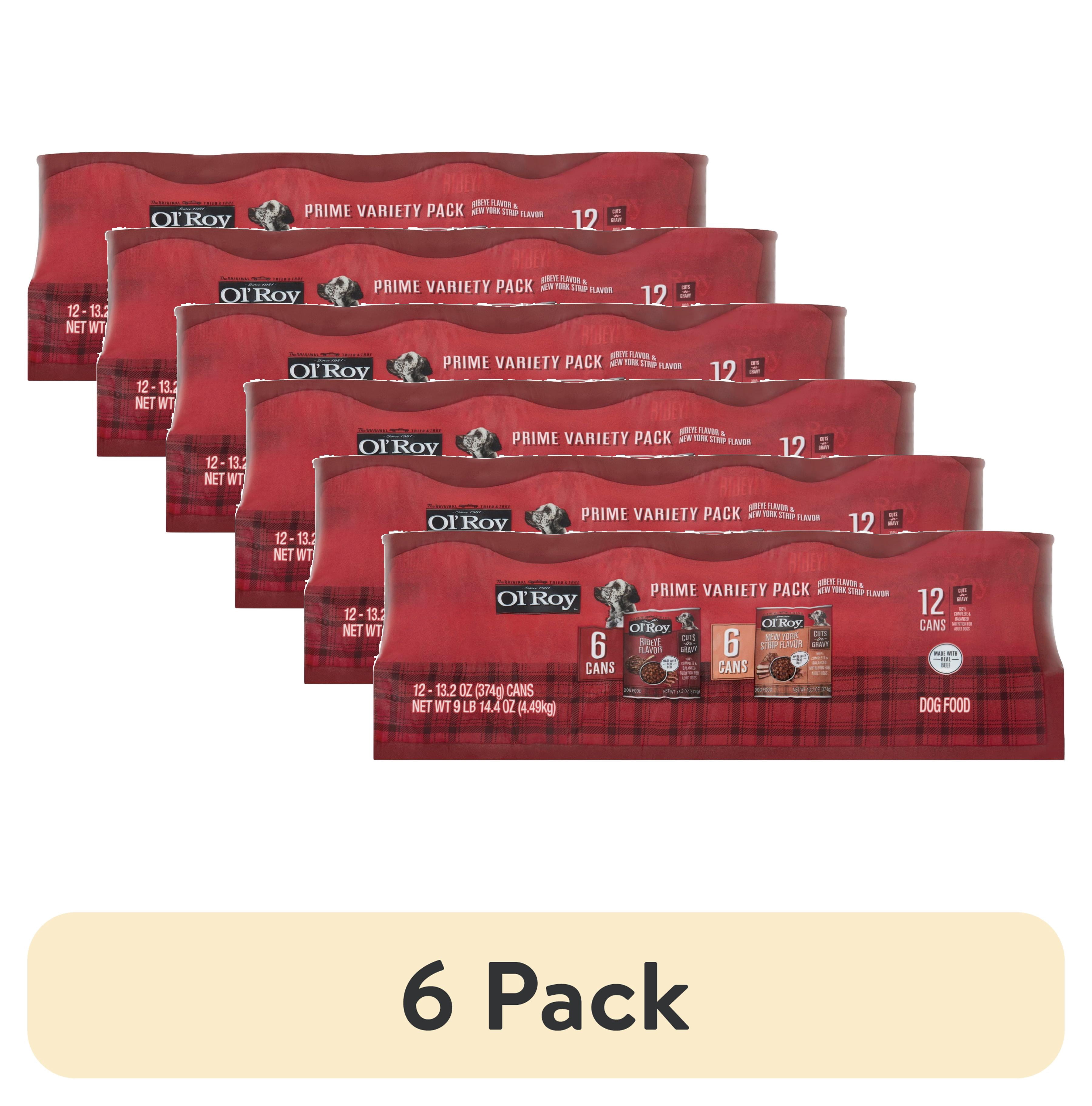 (6 pack) Ol' Roy Ribeye Flavor and New York Strip Flavor Cuts in Gravy Wet Dog Food Prime Variety Pack, 13.2 oz Cans, 12 Pack