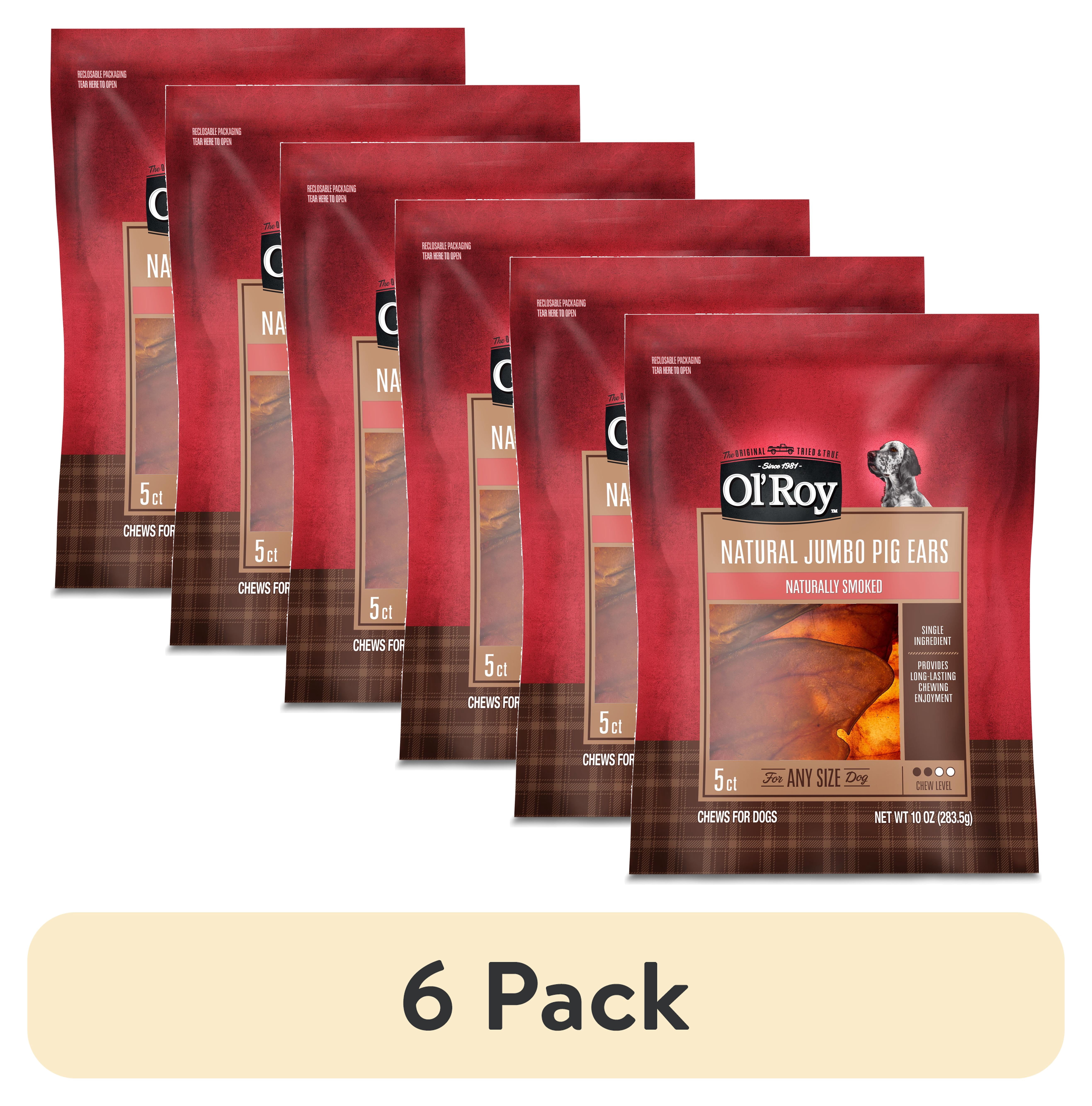 (6 pack) Ol' Roy Smoked Jumbo Pig Ear Chews for Dogs, 10 oz, 5 Count