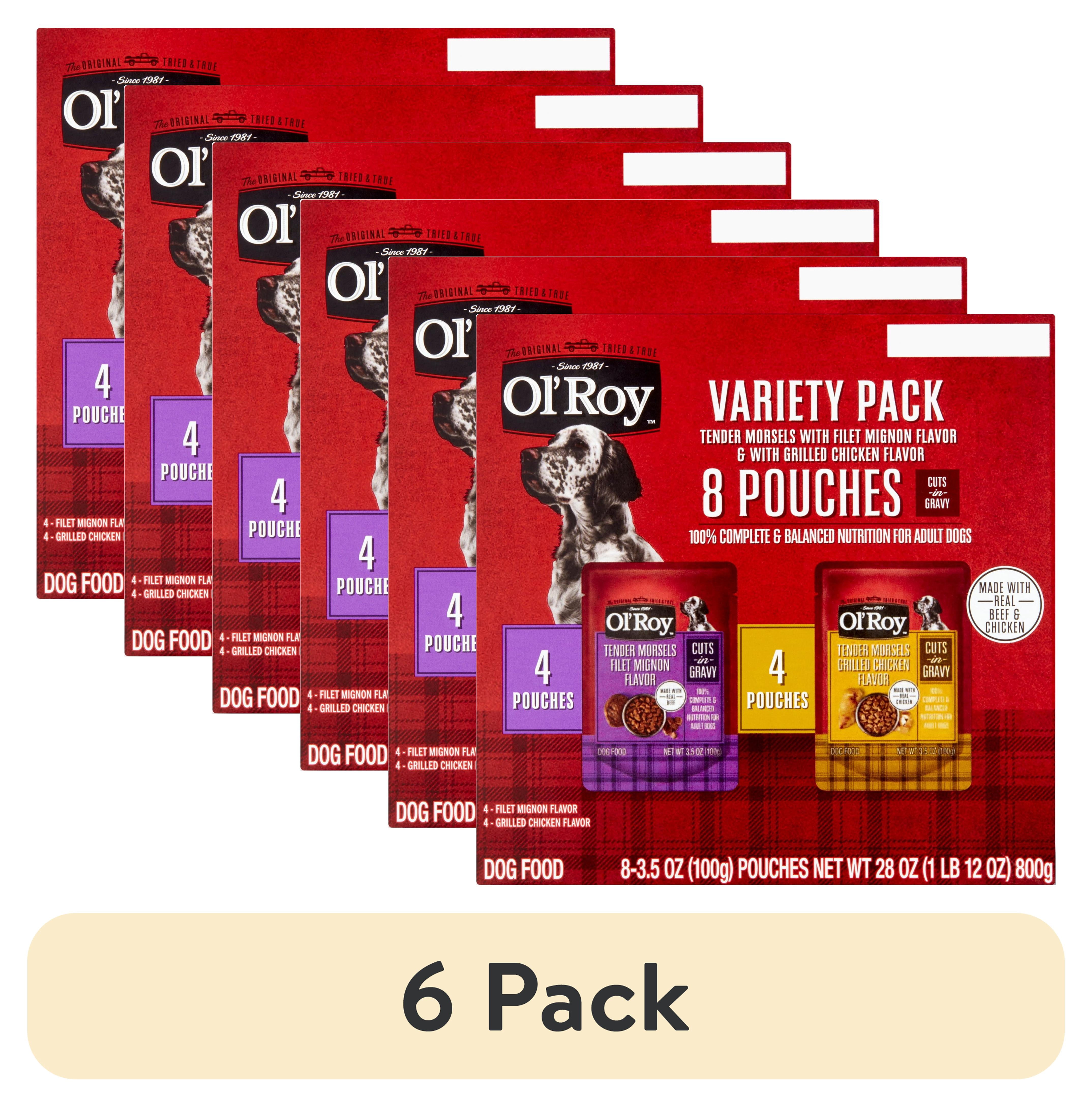 (6 pack) Ol' Roy Tender Morsels Filet Mignon and Grilled Chicken Cuts in Gravy Variety Pack, 3.5 oz Pouches, 8 Pack