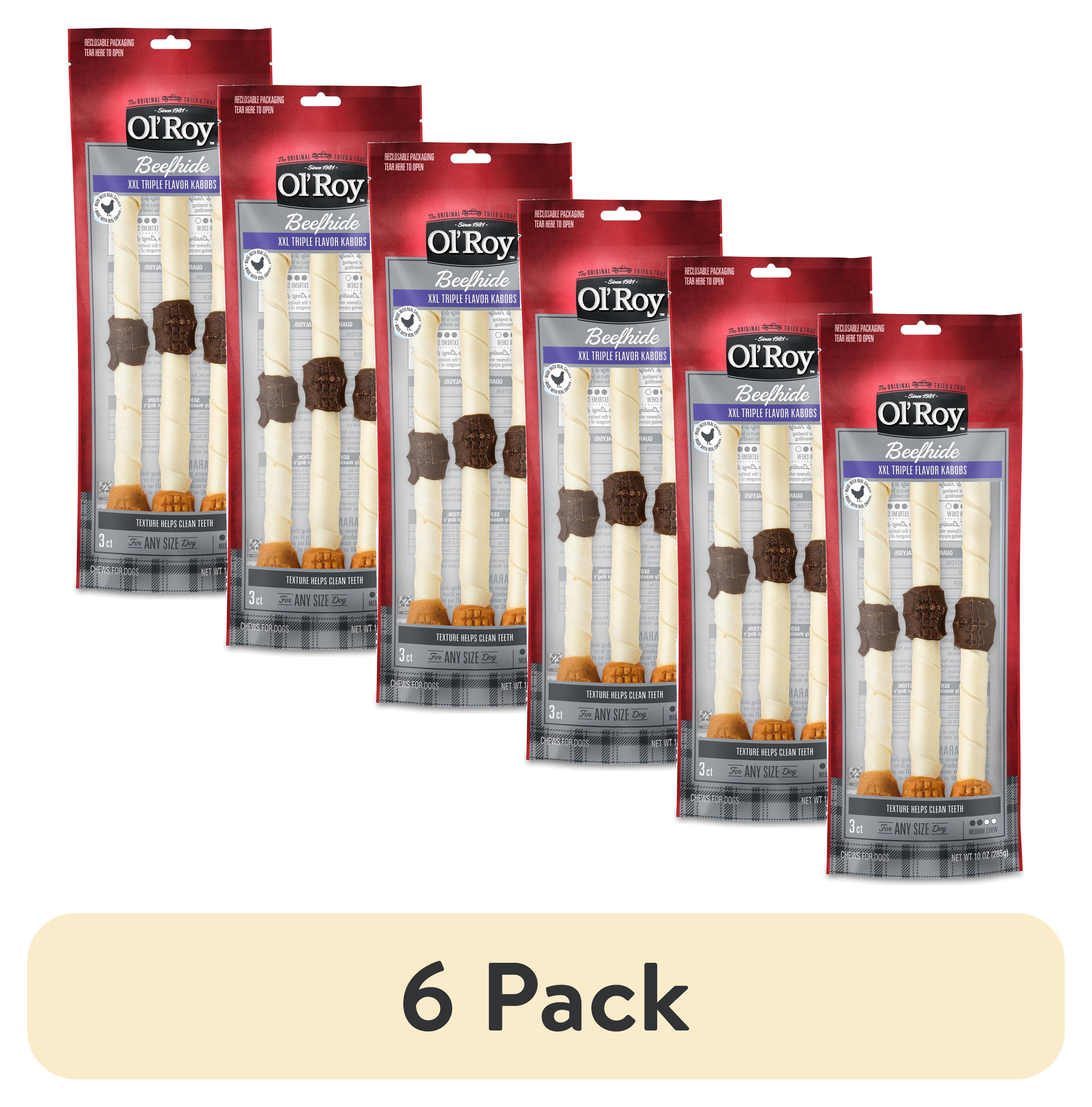 (6 pack) Ol' Roy XXL Triple Flavor Kabobs Beef hide Dog Treats, 10 oz, 3 Count