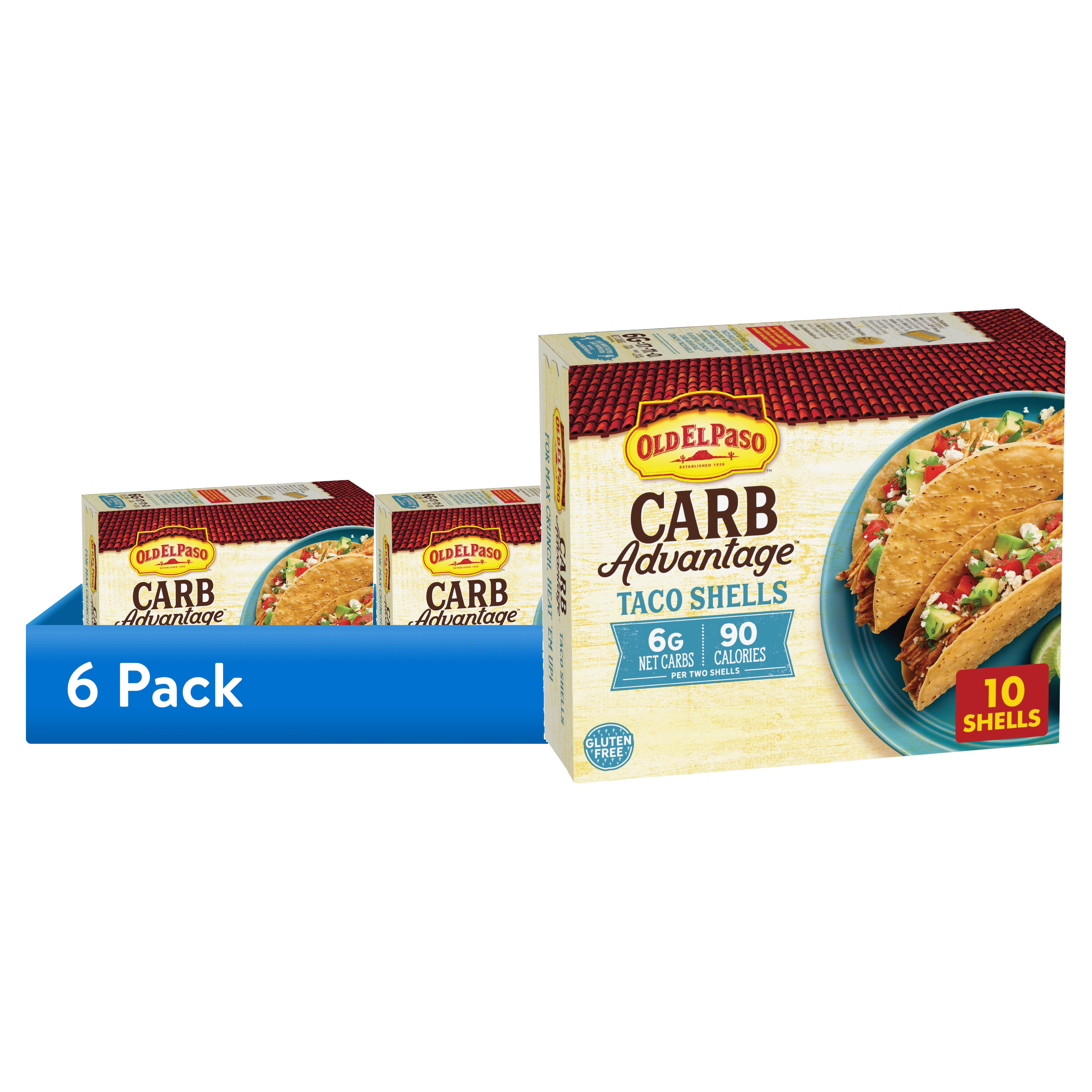 (6 pack) Old El Paso Carb Advantage Crunchy Taco Shells, 6g Net Carbs, 90 Calories, 10 Count, 4.6 oz