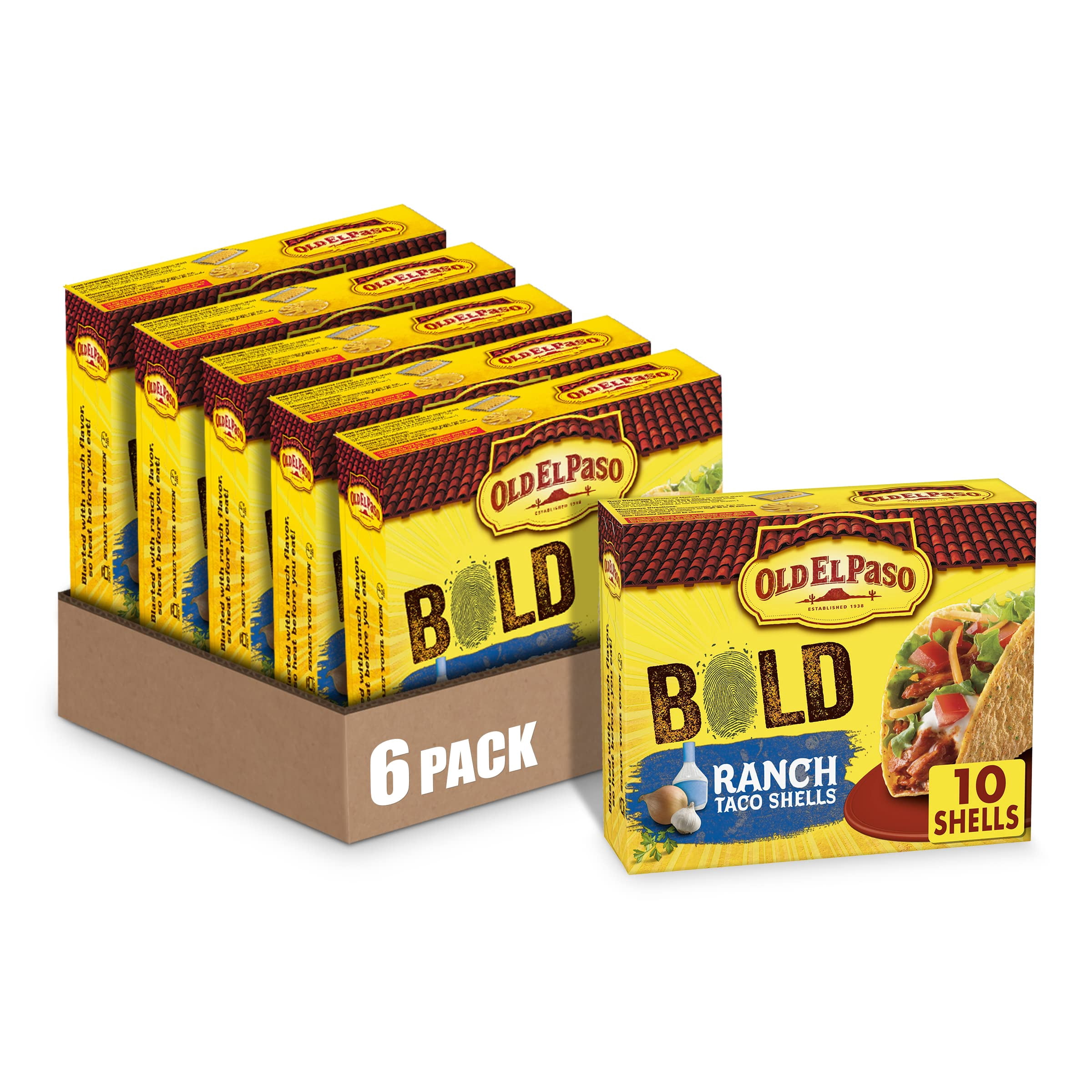 (6 pack) Old El Paso Stand 'N Stuff Crunchy Taco Shells, Zesty Ranch, Gluten Free, 10 Count, 5.4 oz