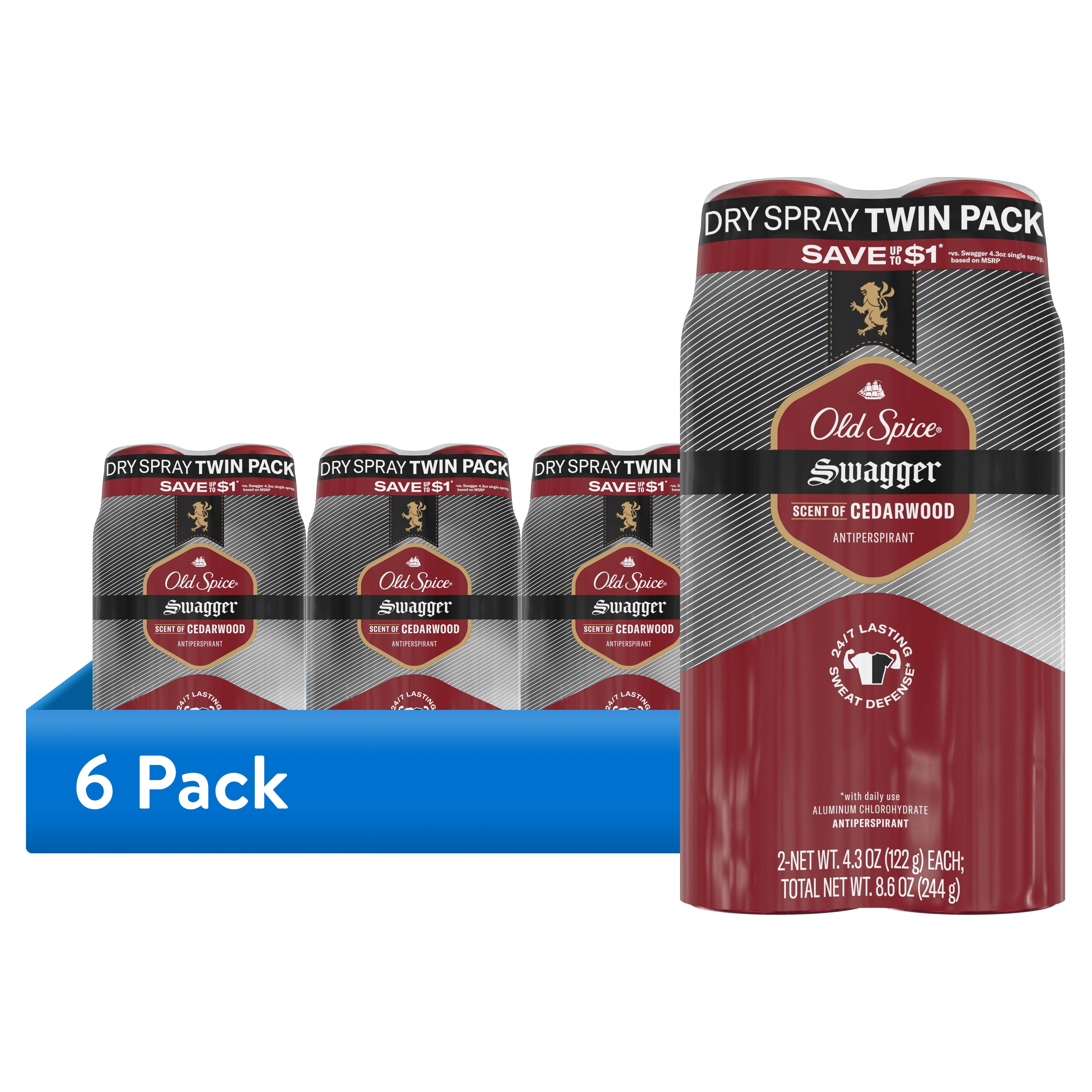(6 pack) Old Spice Men's Antiperspirant Deodorant, Invisible Dry Spray, Swagger, 4.3oz (2 Pack)