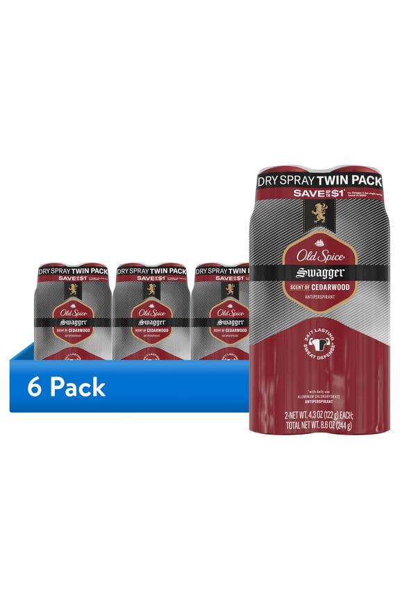 (6 pack) Old Spice Men's Antiperspirant Deodorant, Invisible Dry Spray, Swagger, 4.3oz (2 Pack)