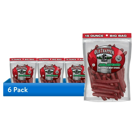 (6 pack) Old Trapper Jalapeno Smoked Beef Stick 15oz Resealable Bag