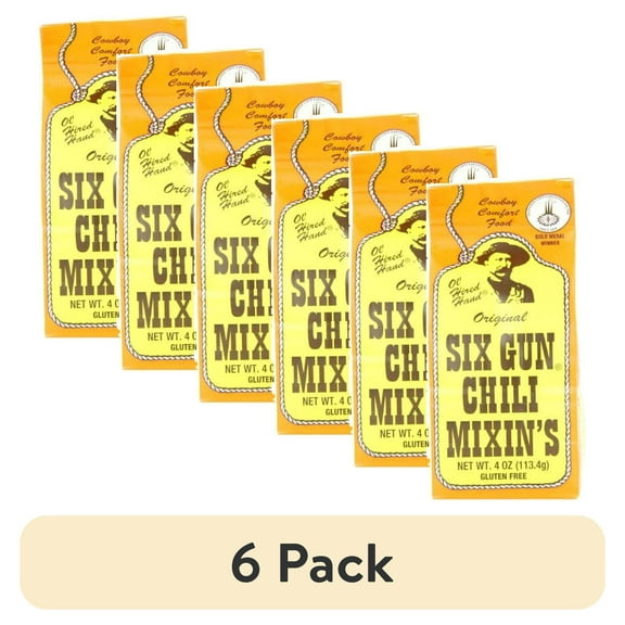 (6 pack) Ole Hired Hand Gluten Free Six Gun Chili Mix, Chili Mixin's, 4 Oz