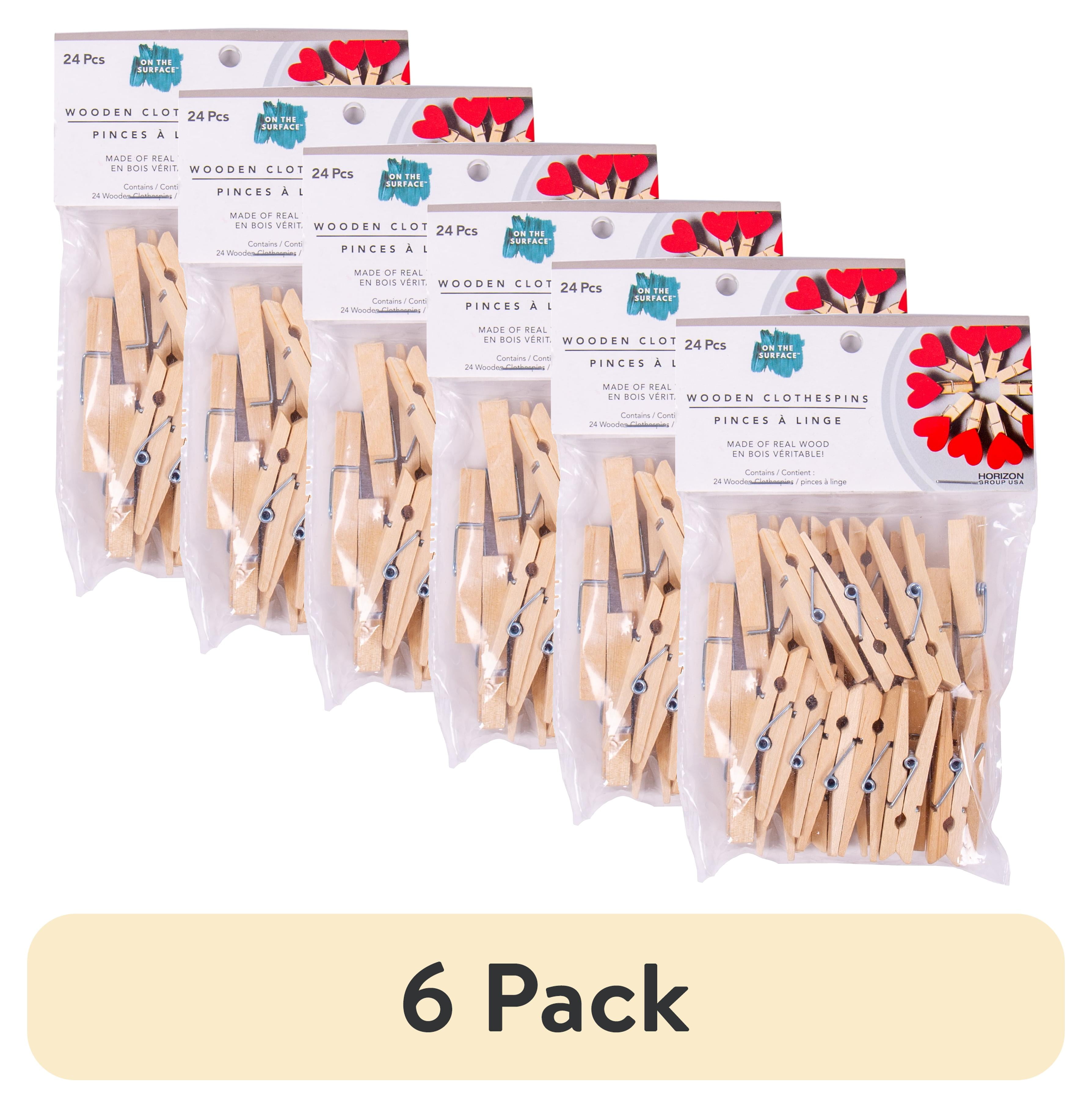 (6 pack) On the Surface Small Brown Wooden Clothespins, 24-Pack of Mini Clothespins