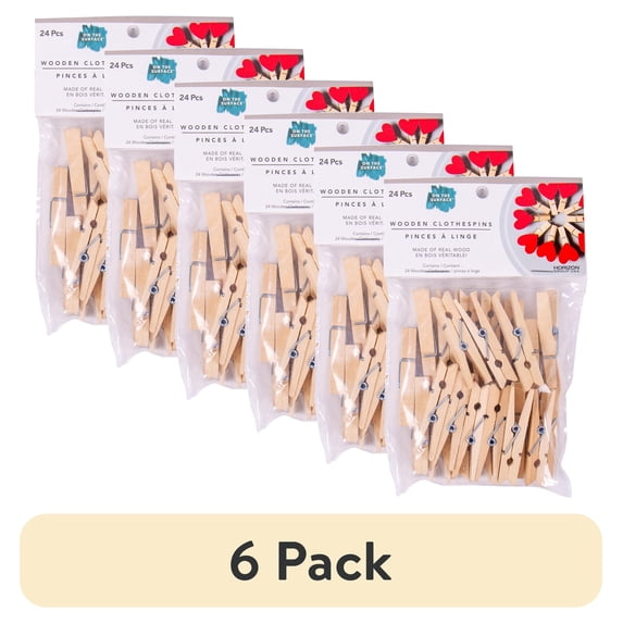 (6 pack) On the Surface Small Brown Wooden Clothespins, 24-Pack of Mini Clothespins