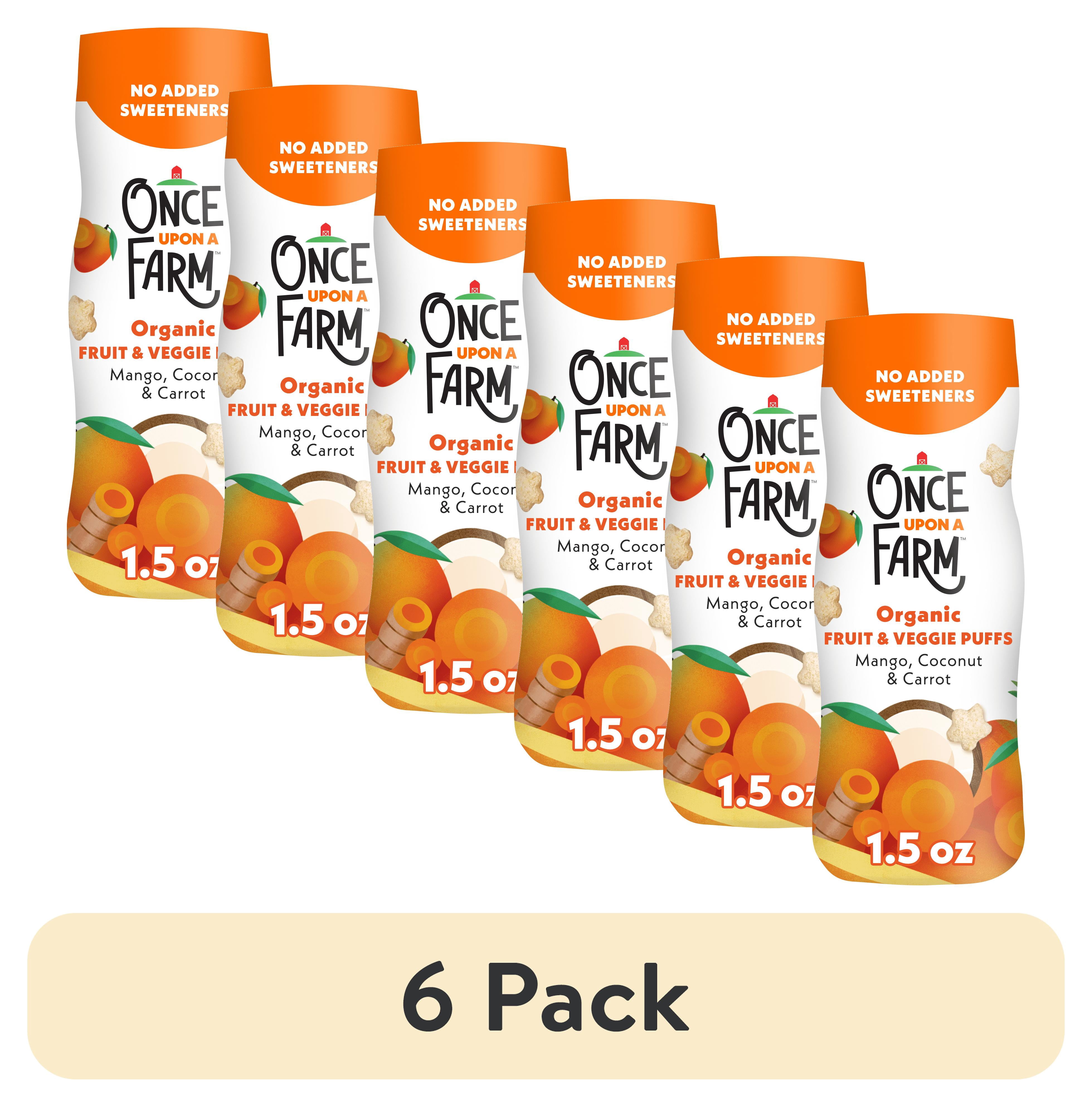 (6 pack) Once Upon a Farm Organic Baby Puffs, Mango, Carrot & Coconut, 1.5oz Canister