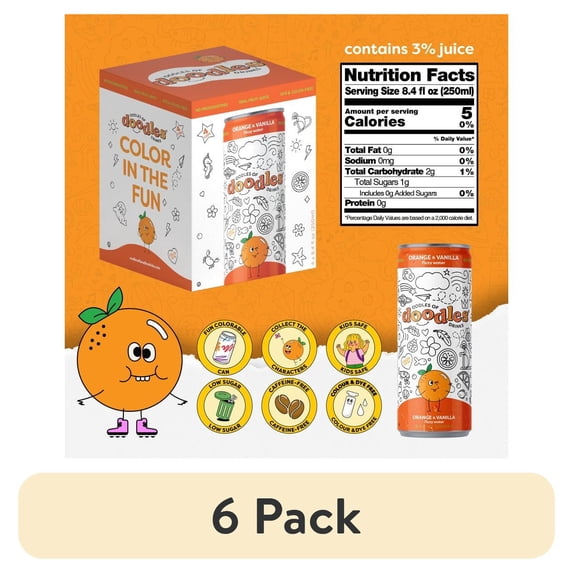 (6 pack) Oodles Of Doodles Soda Pop Lightly Sparkling Orange & Vanilla Kids Drink 4-Pack 8.4 fl oz