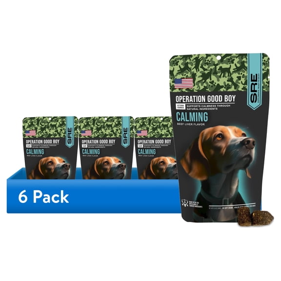 (6 pack) Operation Good Boy: Calming & Stress Support Supplements, Beef Liver Flavor Soft Chews, 60 Count