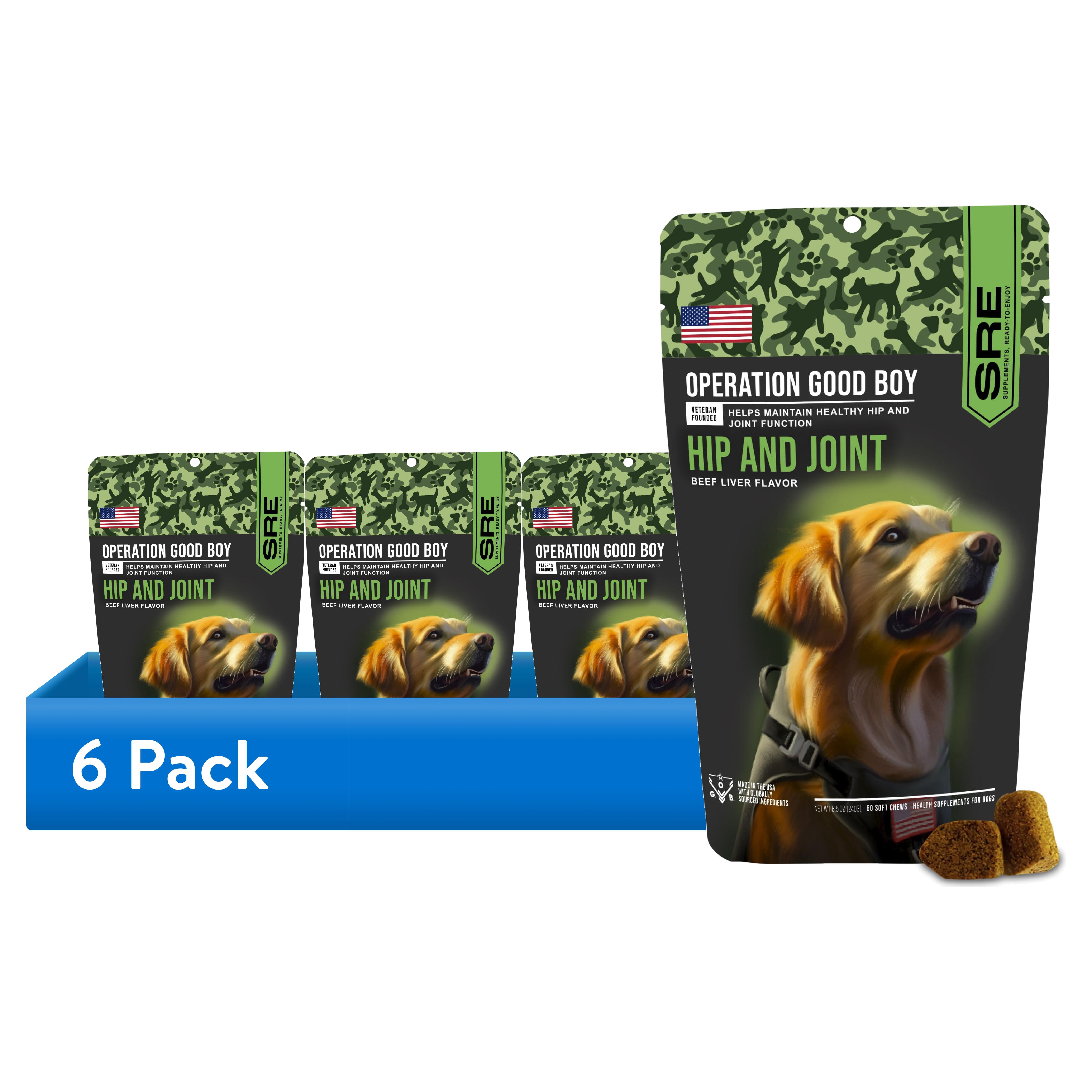(6 pack) Operation Good Boy Hip & Joint Supplements for Dogs, with Glucosamine, Beef Liver Flavor Soft Chews, 60 Count