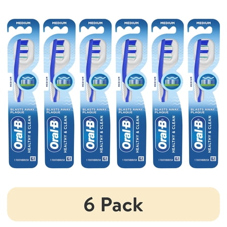 (6 pack) Oral-B Healthy Clean Toothbrush, Blasts Away Plaque, Medium, 1 Count, for Adults & Children 3+